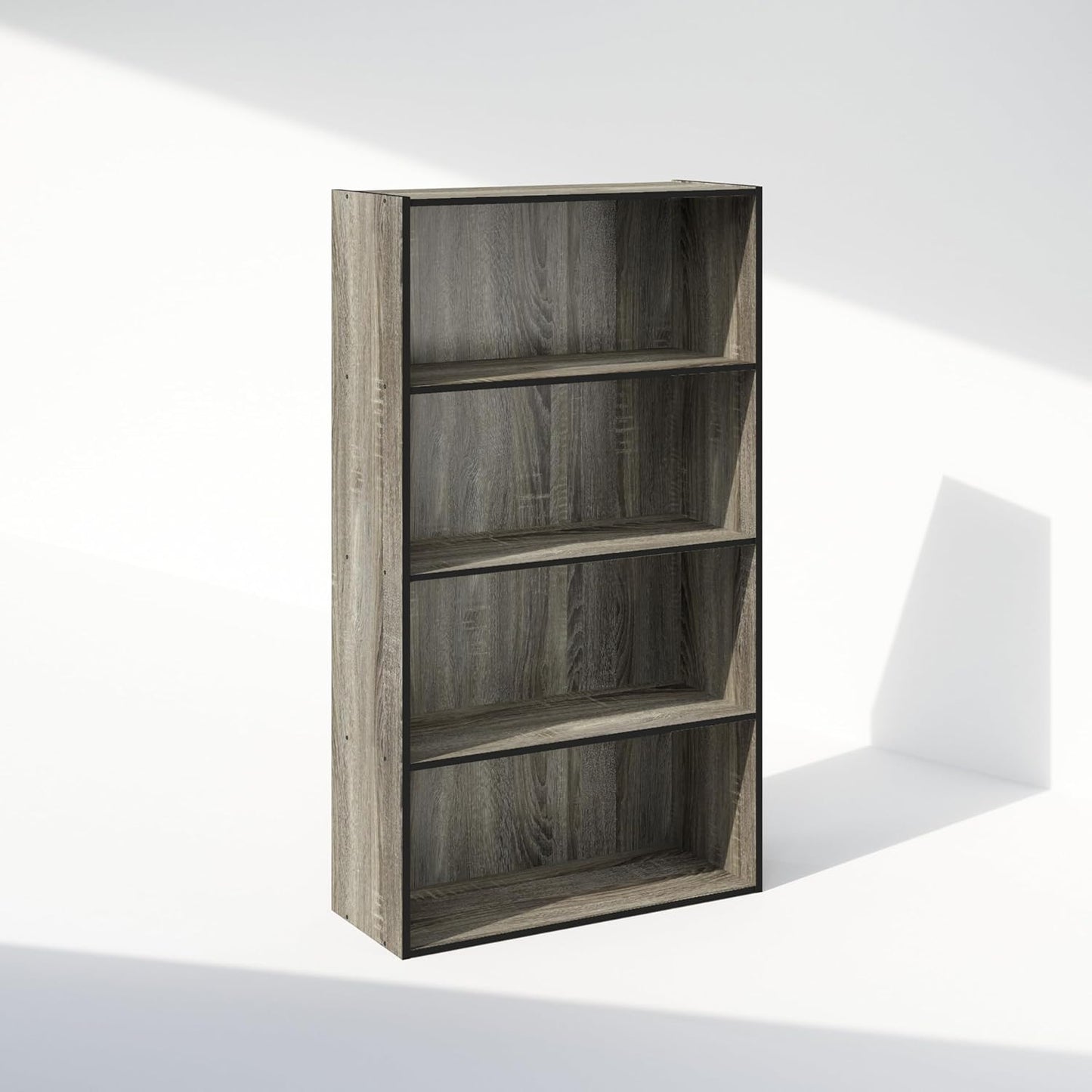 Furinno Simple Book Shelf, 4-Tier Bookshelf, Bookcase with Open Shelf, 9.4 x 23.6 x 41.7, for Living Room, Bedroom, Home Office, French Oak