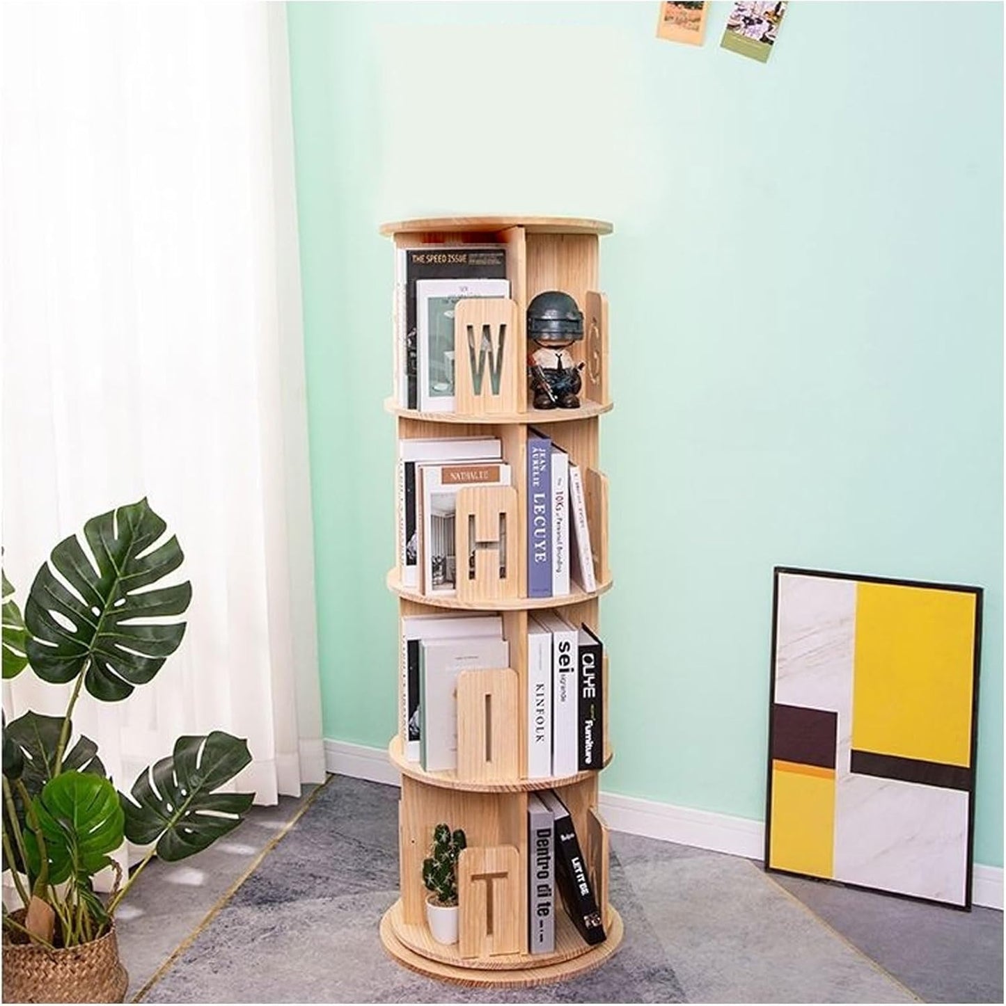 Rotating Bookcase Tower - Stylish Rotating Bookshelf Display Rack with Open Shelving for Living Room, Study Room & Office Storage Solutions
