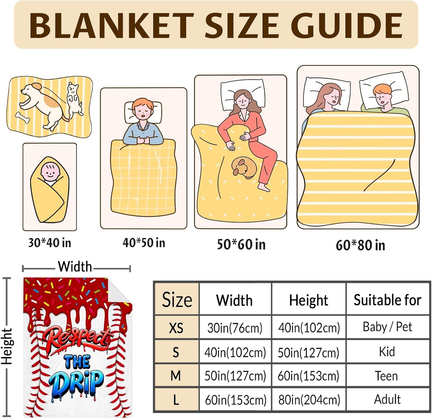 Kids Blanket for Gift Baseball Blankets for Girls 3-5 Gifts for Birthday Daughter on Bed Sofa, Cozy 50 x 40 Inches Ice Cream Baseball Flannel Throws for Living Room Garden