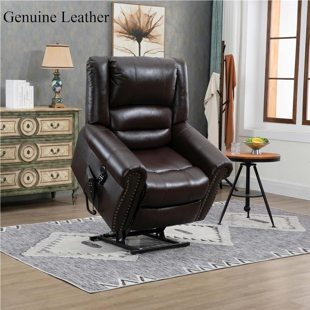 Dual Motor Power Lift Recliner Chair for Elderly, Infinite Position Electric Stand Assist Sofa with Massage and Heat, Modern Breathable Leather Home Theater Seating