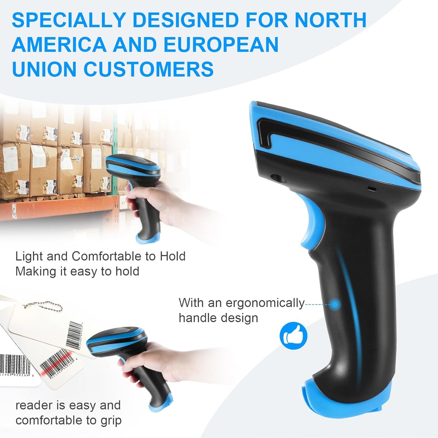 1D Barcode Scanner, Onewscan Wireless Laser Bar Code Scanners with Stand 2.4G Wireless & USB Wired Connection Plug and Play Handheld Bar Code Reader