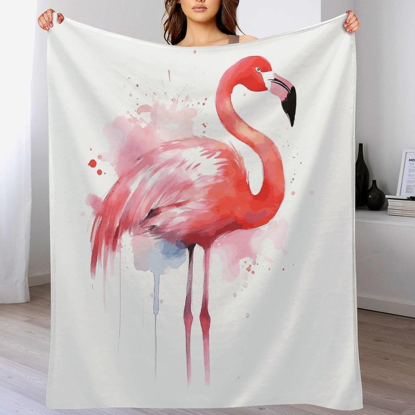 Pink Flamingo Watercolor Blanket Super Soft Lightweight Throw Blanket Cute Cozy Warm Bed Blanket Decorative Fuzzy Blanket All-Season Home Decor Gift for Sofa Couch Living Room 60"*80"（150 * 200cm）