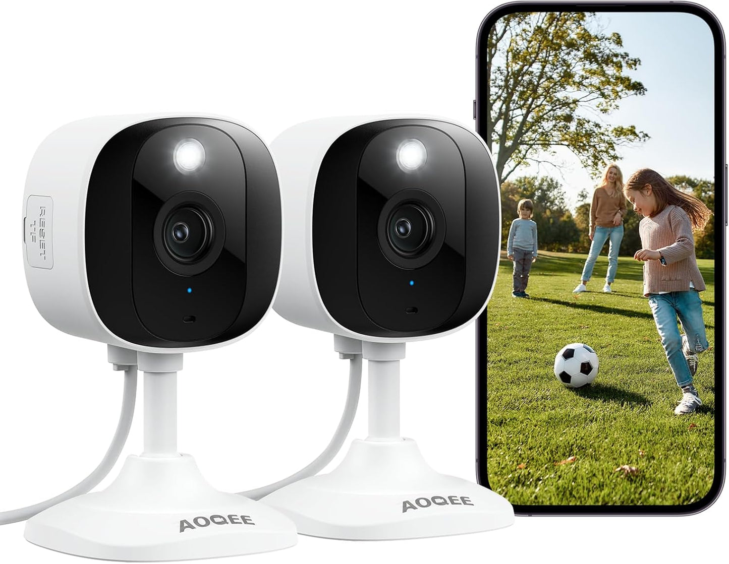 2K Cameras for Home Security-Outdoor/Indoor Camera for Dog/Cat/Pet/Nanny/Baby/Elderly, Color Night Vision, White Light, Siren, 24/7 SD Recordings, Works with Alexa, Plug in (C1-White-2pack-2.4G)