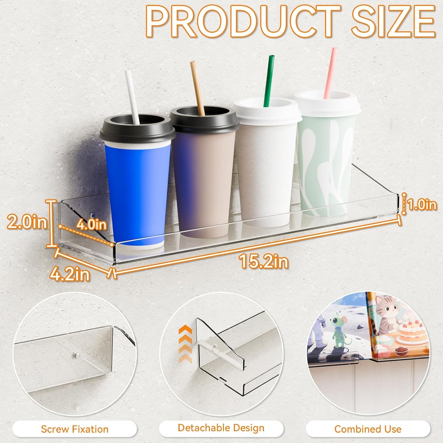 Yieach 4 Pack Adhesive Clear Bathroom Shower Shelves,No Drill Acrylic Shower Wall Caddy,Bathroom Shelf,Floating Shelves for Inside Shower Wall Organizer and Storage for Makeup,Perfume,Shampoo Holder