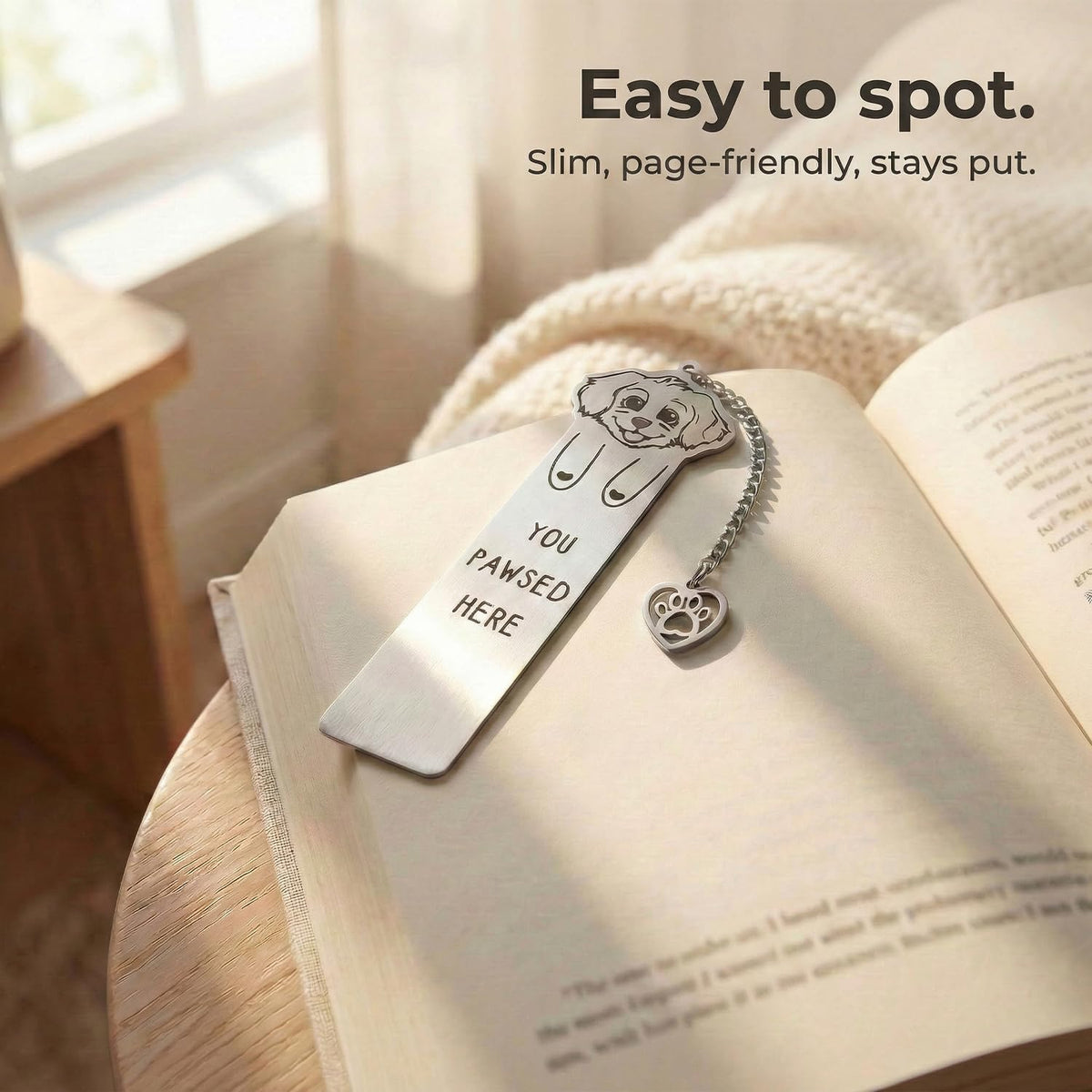 Dog Bookmark for Women Readers, Cute Stainless Steel Metal Bookmark with Paw Charm, “You Paw-SED Here” Gift for Dog Lovers & Dog Moms, Page-Friendly Bookmarks for Reading