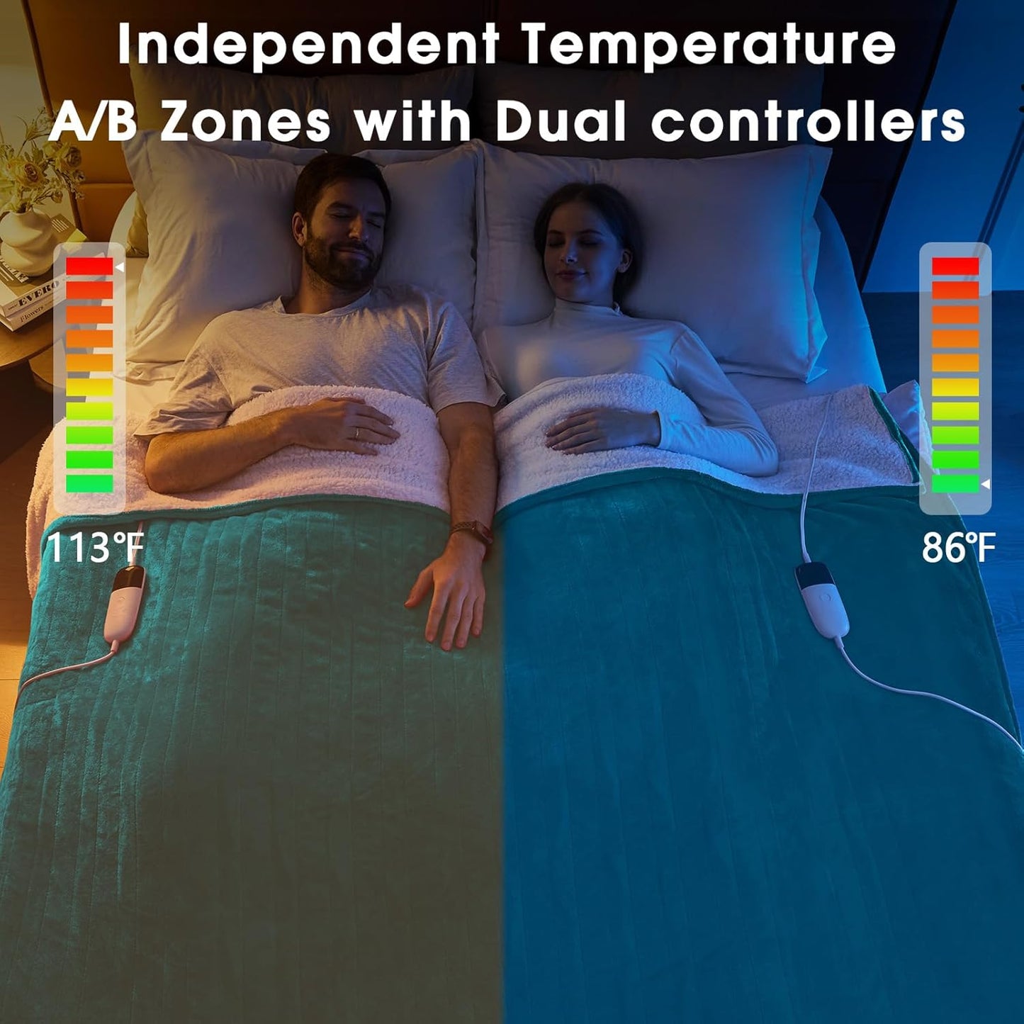 Heated Electric Blanket King Size - 90" x 100" Heating Blanket with Dual Control, 10 Heating Levels & 8 Hours Auto Off, Soft Warm Flannel Blanket, Christmas Birthday Gifts for Senior Grandma