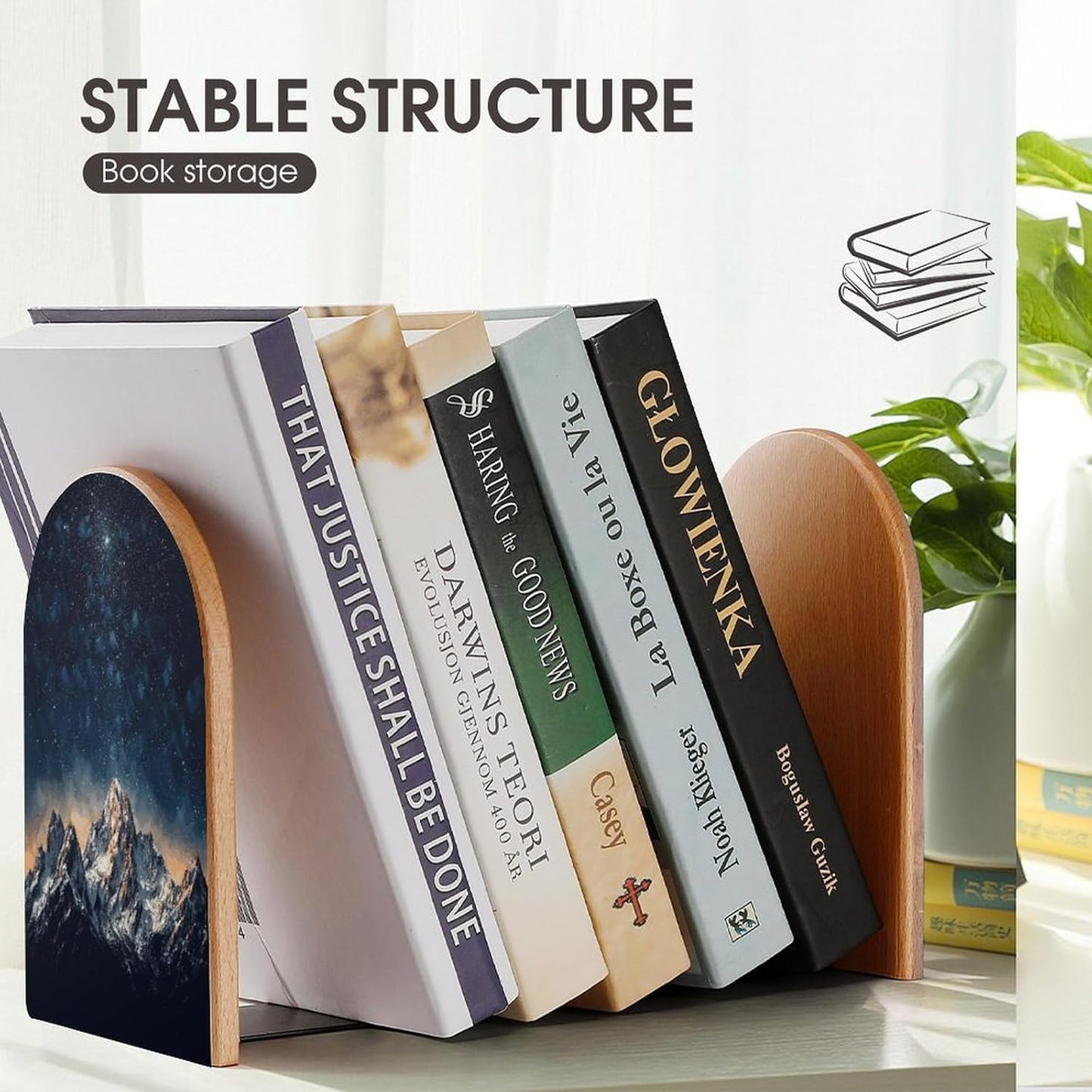 Starry Night The Mountains Wooden Bookend Non-Slip Book Ends Heavy Duty Book Stopper with Metal Base Books Holderd Decorative Bookends Stands Firmly for Office Supplies