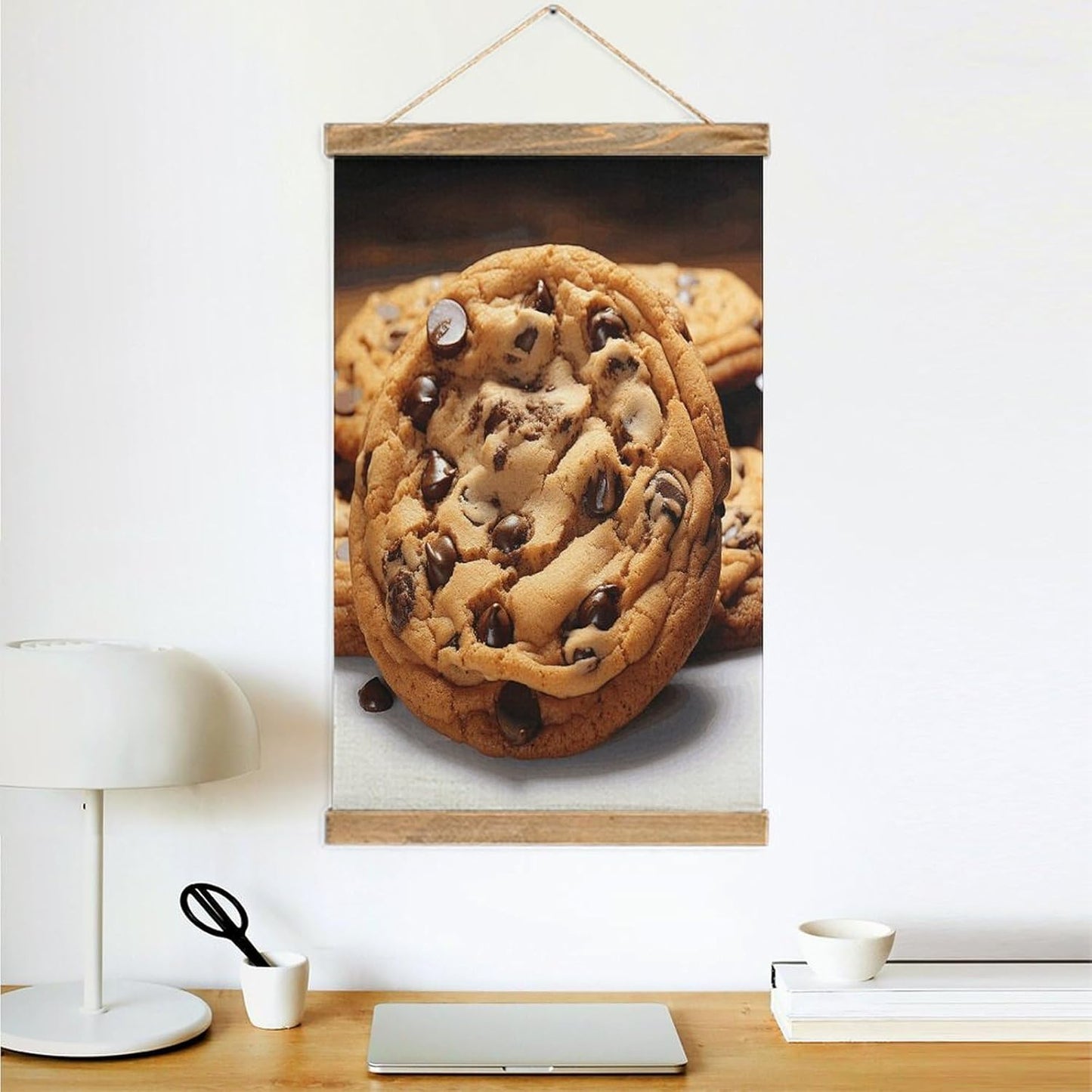 Vintage Chocolate Cookie Poster with Wooden Frame Personalized Linen Hanging Scroll Painting Rustic Wall Hanging Illustrative Modern Artwork Decor for Home Living Room Bedroom Office
