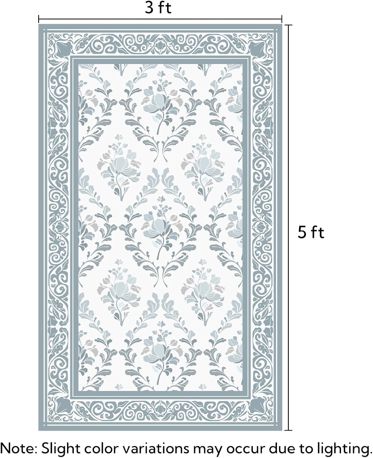 SOULFUL Medium Pile 3x5 Area Rug - Soft Underfoot Small Entryway Rug - Mist Blue Boho Floral - Washable Non-Slip - Perfect for Living Room Bedroom Foot Kids Room Reading Nook