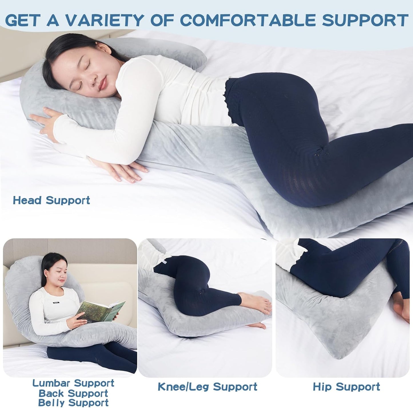SAHEYER Body Pillow for Side Sleepers, 68 Inch Long Pillow Memory Foam Pillow with Cover, 3-Shaped Full Body Pillow Support Pregnancy - for Back, HIPS, Legs, Belly for Adults (Grey)