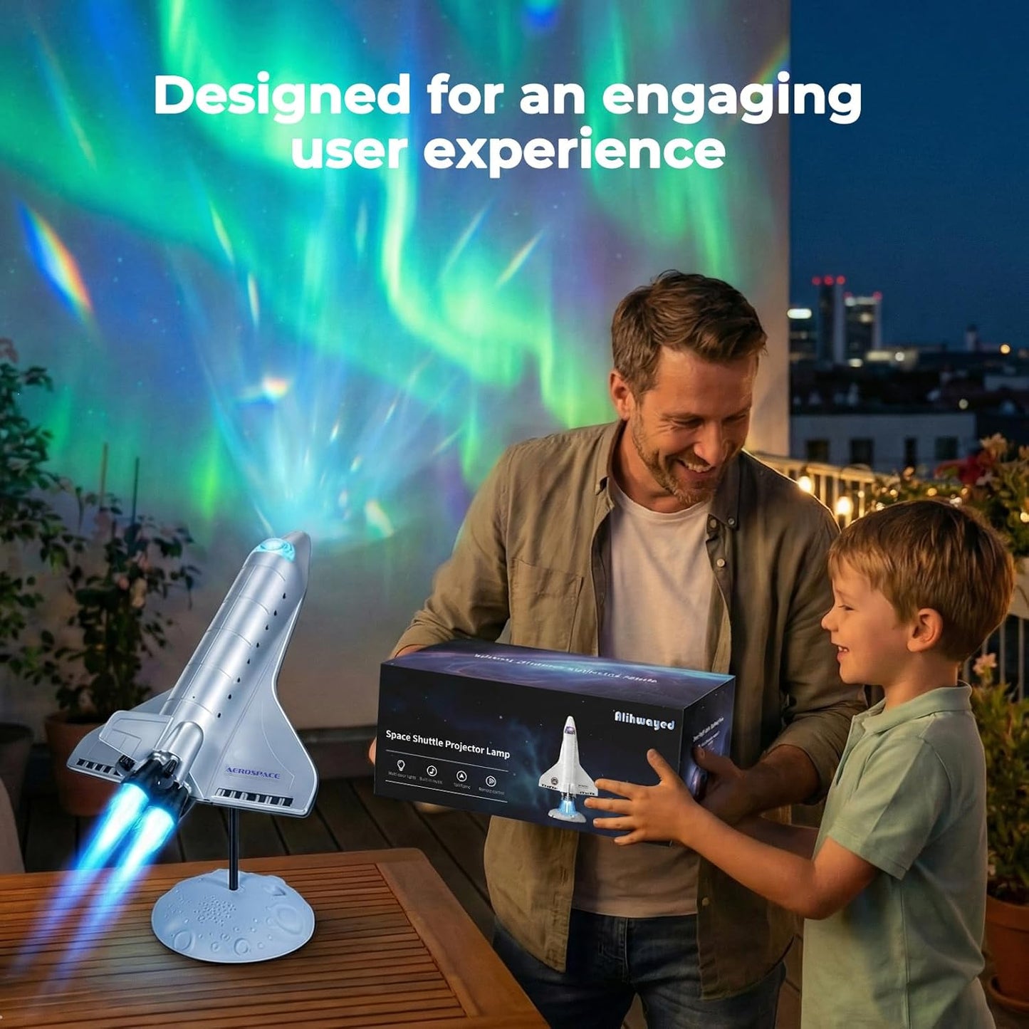 Space Shuttle Projector Lamp, Dynamic Nebula Light, Galaxy Night Light with Colorful Tail Jet Flame & Multiple Scene Sound Effects, Metallic Texture for Bedroom, Birthday Kids and Adults