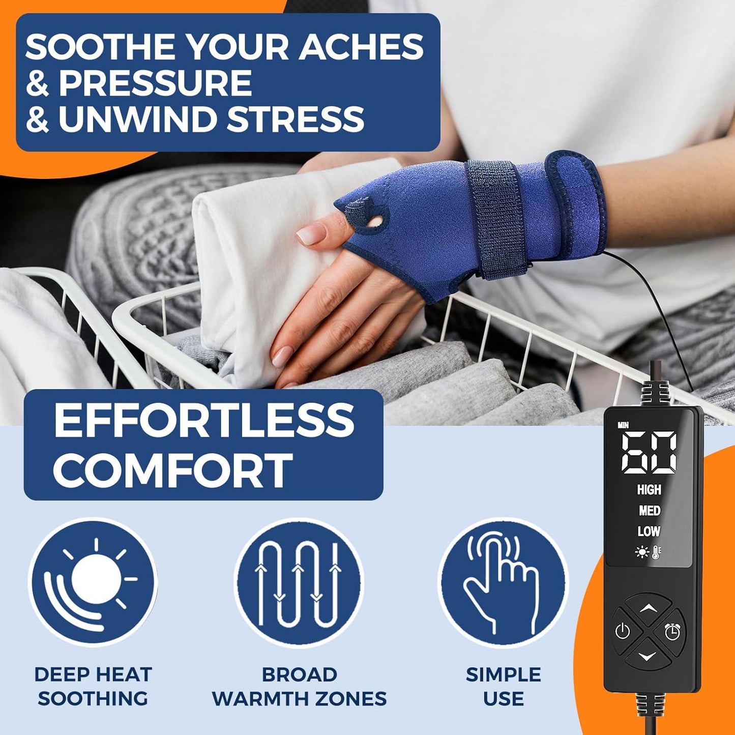 Hand Heating Pad for Arthritis and Tendonitis, Heated Wrist Wrap Thumb Brace for Carpal Tunnel Relief with 3 Heat & 5 Timer Settings for Left & Right Hand (L/XL)