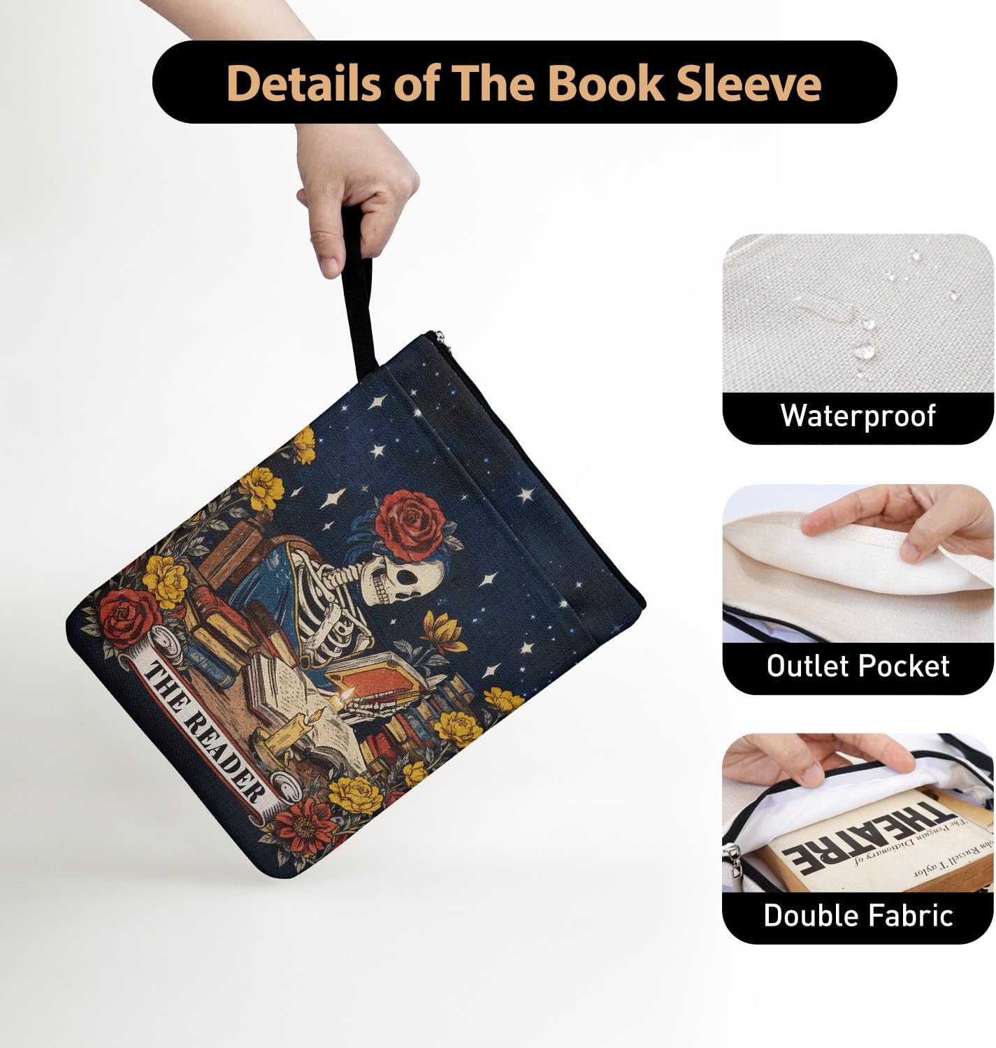 Dark Academia Gifts for Women Book Lovers, The Reader Book Sleeve Pouch for Bookworm Teachers Librarian, Tarot Bookcovers Protector for Paperbacks with Handle Pocket, Reading Accessories for Student