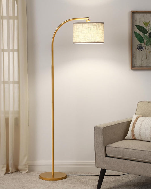DEWENWILS Gold Arched Floor Lamps for Living Room, Boho Standing Arc Lamp with Adjustable Lampshade, Mid Century Modern Reading Light with Foot Switch for Bedroom, Home Office, Nursery