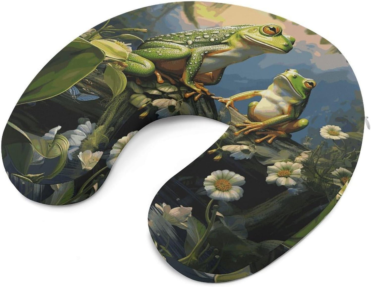 Many Frogs Sing on The Branches Summer Butterflies Lake Water Neck Pillow Memory Foam U Shaped Pillows Portable Pillows for Shoulder Travel Head Support Pillow with Concealed Zipper for Airplane Car H