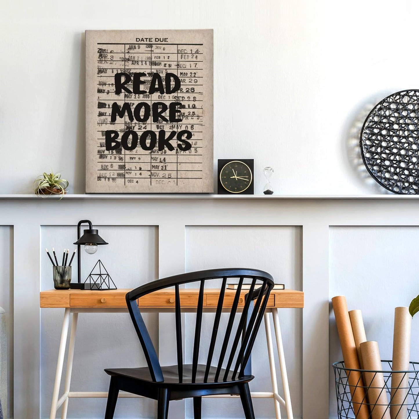 APJYM Trendy Retro Read More Books Wall Art, Library Reading Nook Corner Decor, Vintage Library Date Due Canvas Wall Art for Classroom Girls Room Dorm Reading Room, 11x14 Inches Framed