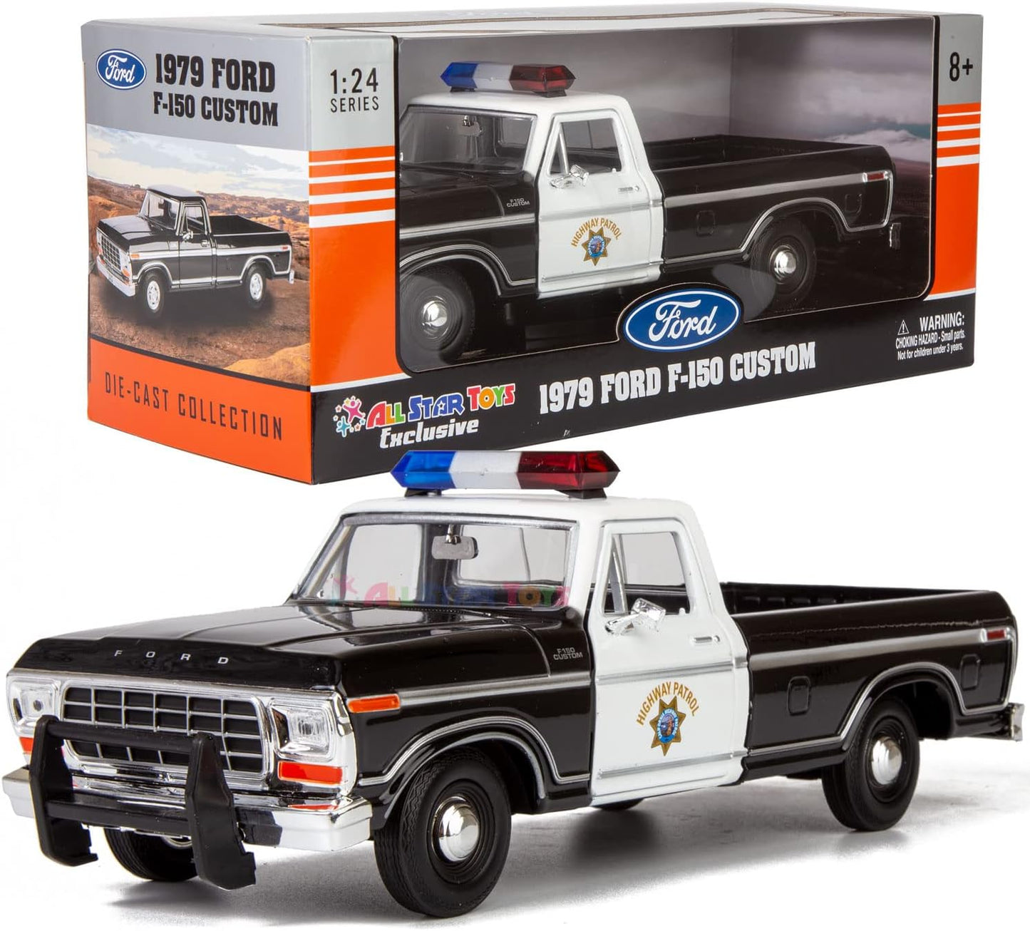 Motormax All Star Toys Exclusive 1979 F-150 California Highway Patrol CHP Police Pickup Truck 1:24 Diecast Law Enforcement Model Car 76987