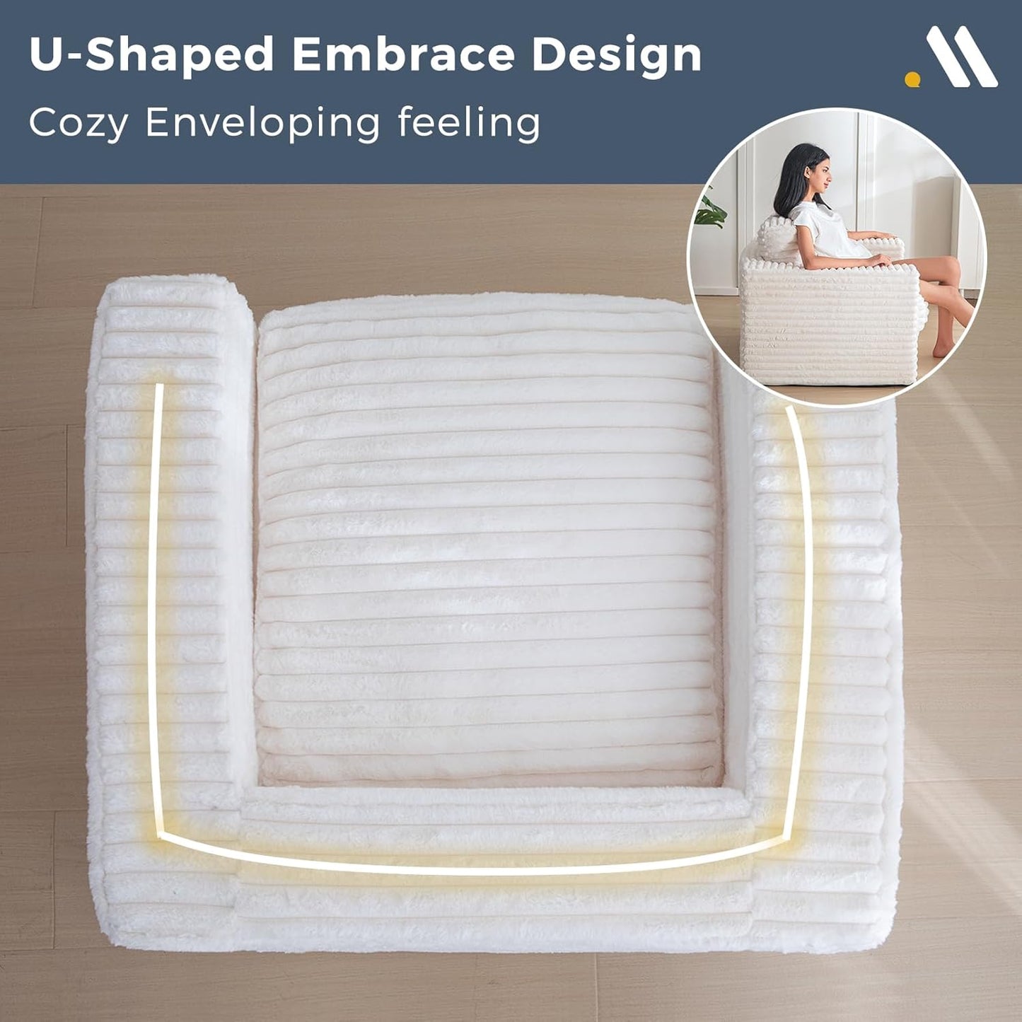 MAXYOYO Giant Bean Bag Chair for Adults, Upholstered Floor Sofa with Pillows and Armrests, Large Bean Bag Sofa Plush Chair Bean Bag Couch for Bedroom Living Room, White