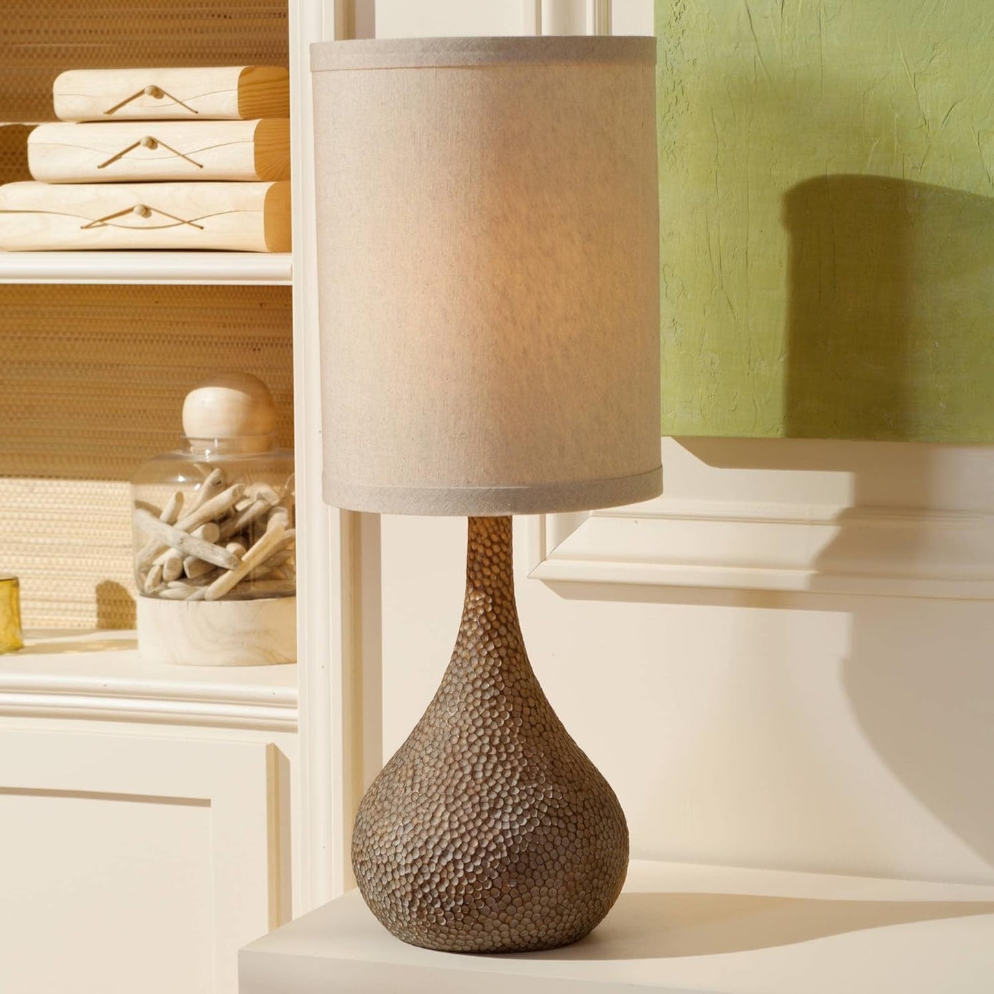 360 Lighting Chalane 31 1/4" Tall Gourd Large Farmhouse Rustic Modern Coastal End Table Lamps Set of 2 Brown Hammered Bronze Finish Living Room Bedroom Bedside Nightstand House White Shade