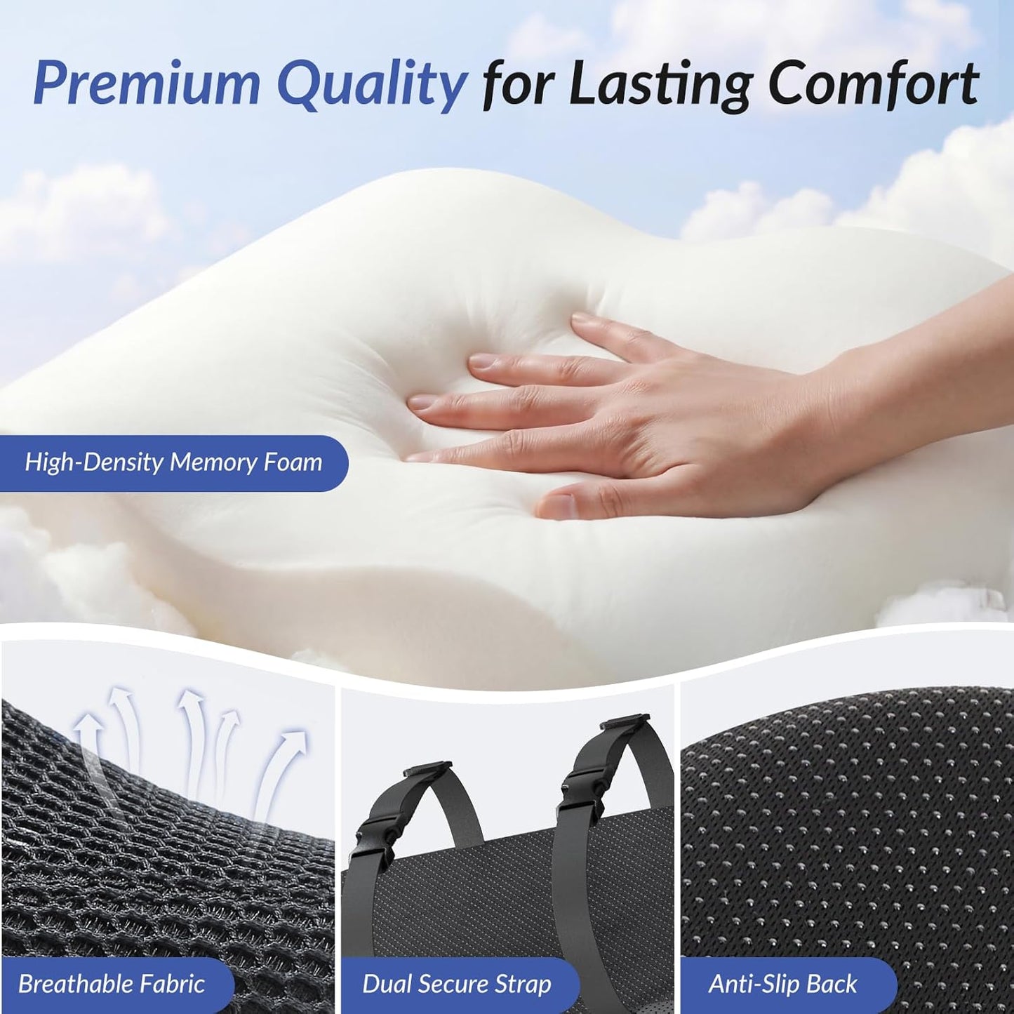 ZIKEE Adjustable Lumbar Support Pillow for Office Chair with Sliding Design for Precise Pain Relief & Support, Ergonomic Lumbar Pillow Improves Posture, Back Support Pillow for Office, Car, Home