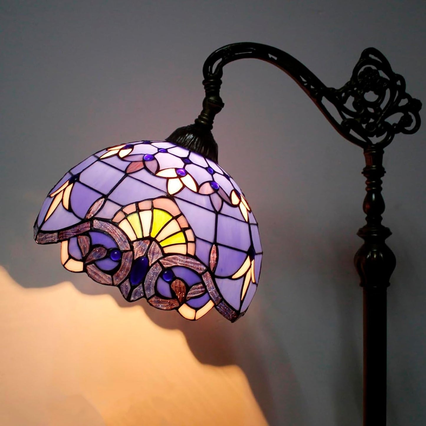 WERFACTORY Floor Lamp Tiffany Style Blue Purple Stained Glass Arched Lamp 12X18X64 Inches Gooseneck Adjustable Corner Standing Reading Light Decor Bedroom Living Room S003C Series