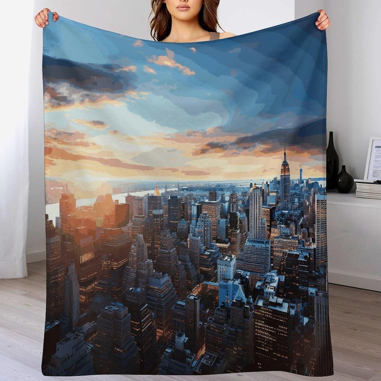 New York City Skyline Throw Blanket for Couch Super Soft Warm Lightweight Throw Blankets Cozy Flannel Bed Blanket Cute Decorative Blankets for All Seasons Home Decor Gift 50"*60"（130 * 150cm）