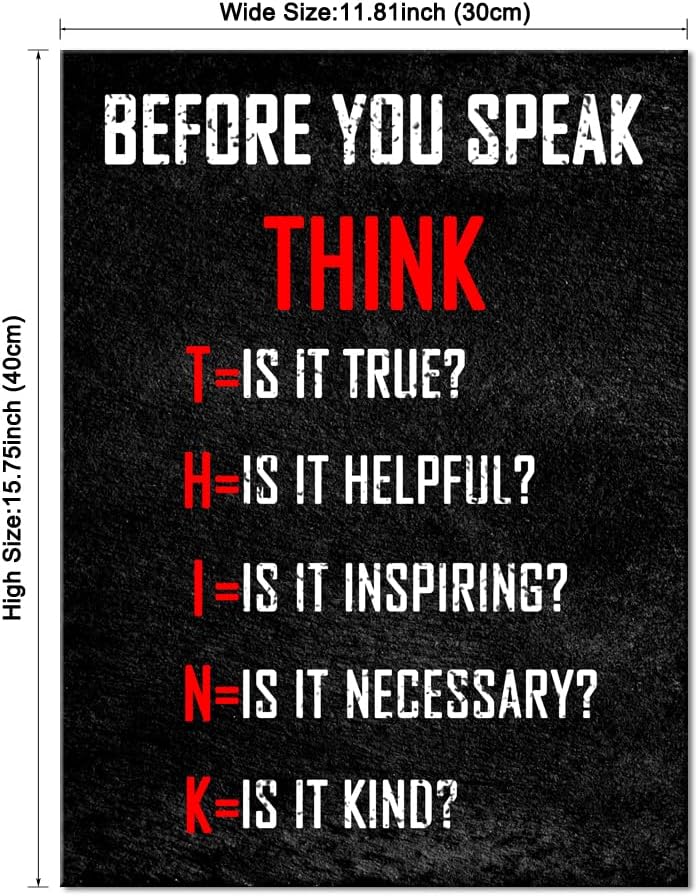 Pyradecor Motivational Think Before You Speak Classroom Positive Quotes Inspirational Poster Canvas Prints Wall Art for Office Living Room Home Decorations