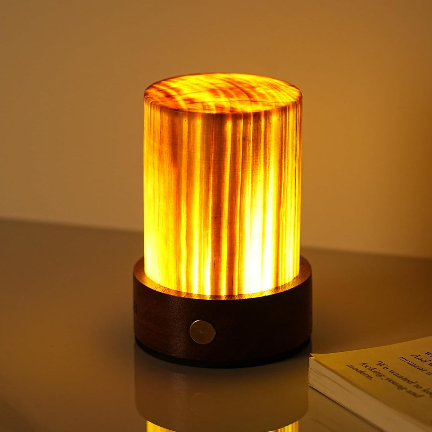 LED Night Light Wood -100% Handmade Cordless Lamp Rechargeable USB Battery Operated,Warm Mood Light,Small Touch Night Light for Bedroom,Travel,Living Room,Dormitory