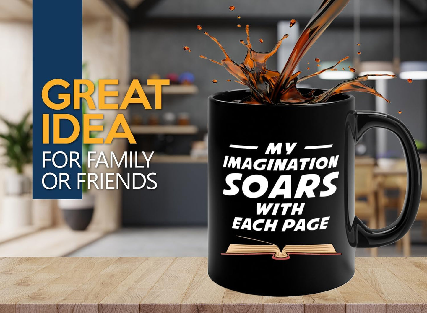 Book Lover Coffee Mug 11oz Black -Imagination Soars - Writer Editor Bookish Librarian Bibliophile Bookish Grammar Philosophers