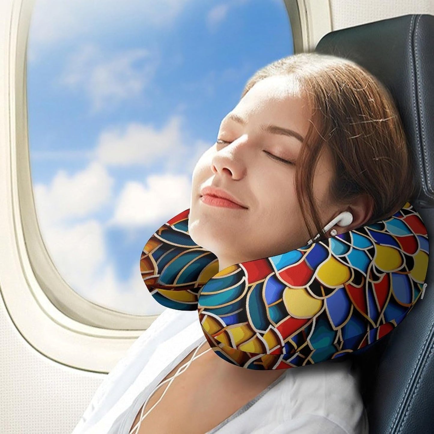 Moroccan Color Neck Pillow Memory Foam U Shaped Pillows Portable Pillows for Shoulder Travel Head Support Pillow with Concealed Zipper for Airplane Car Home Office