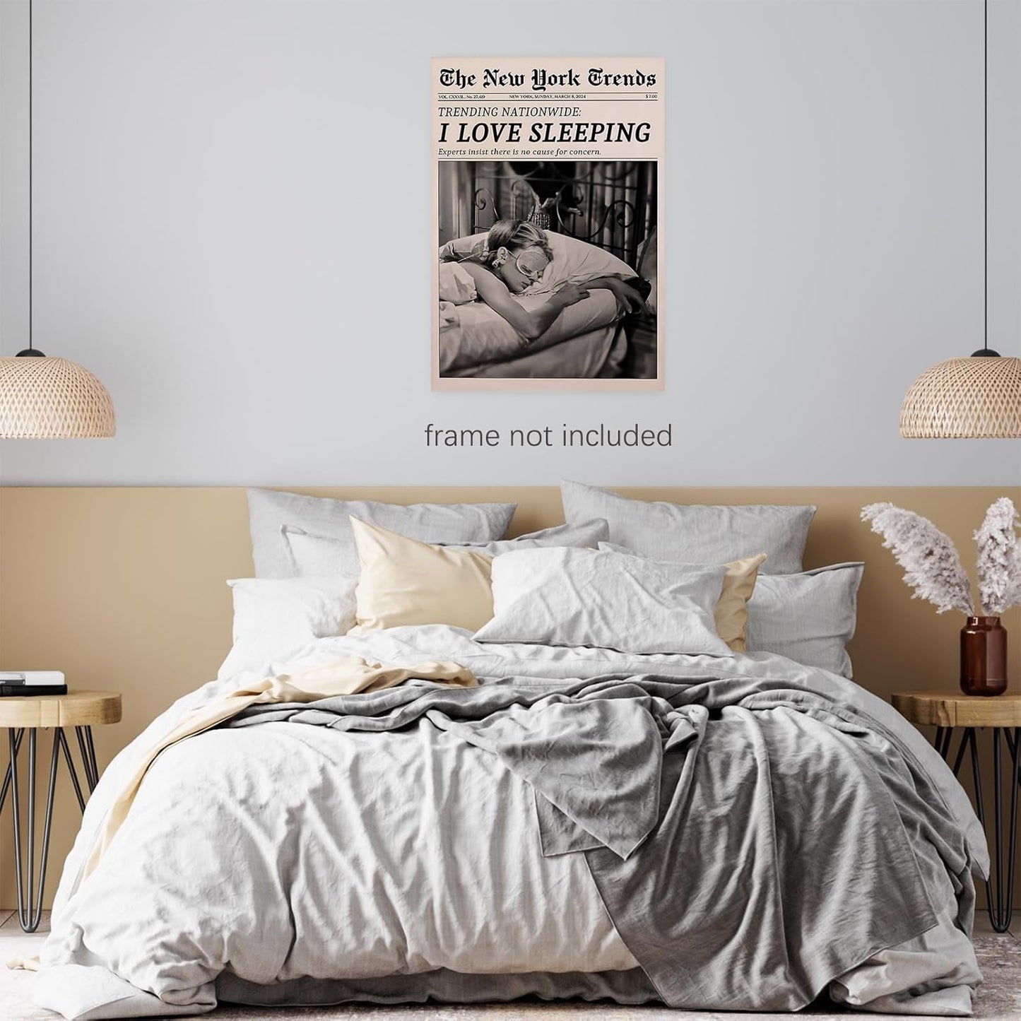 WAYUWGAN Black And White Newspaper Wall Art Trendy Feminist Poster Girl Sleeping Aesthetic Prints Vintage Funky Canvas Wall Decor for Girly Dorm Bedroom 12x16in Unframed