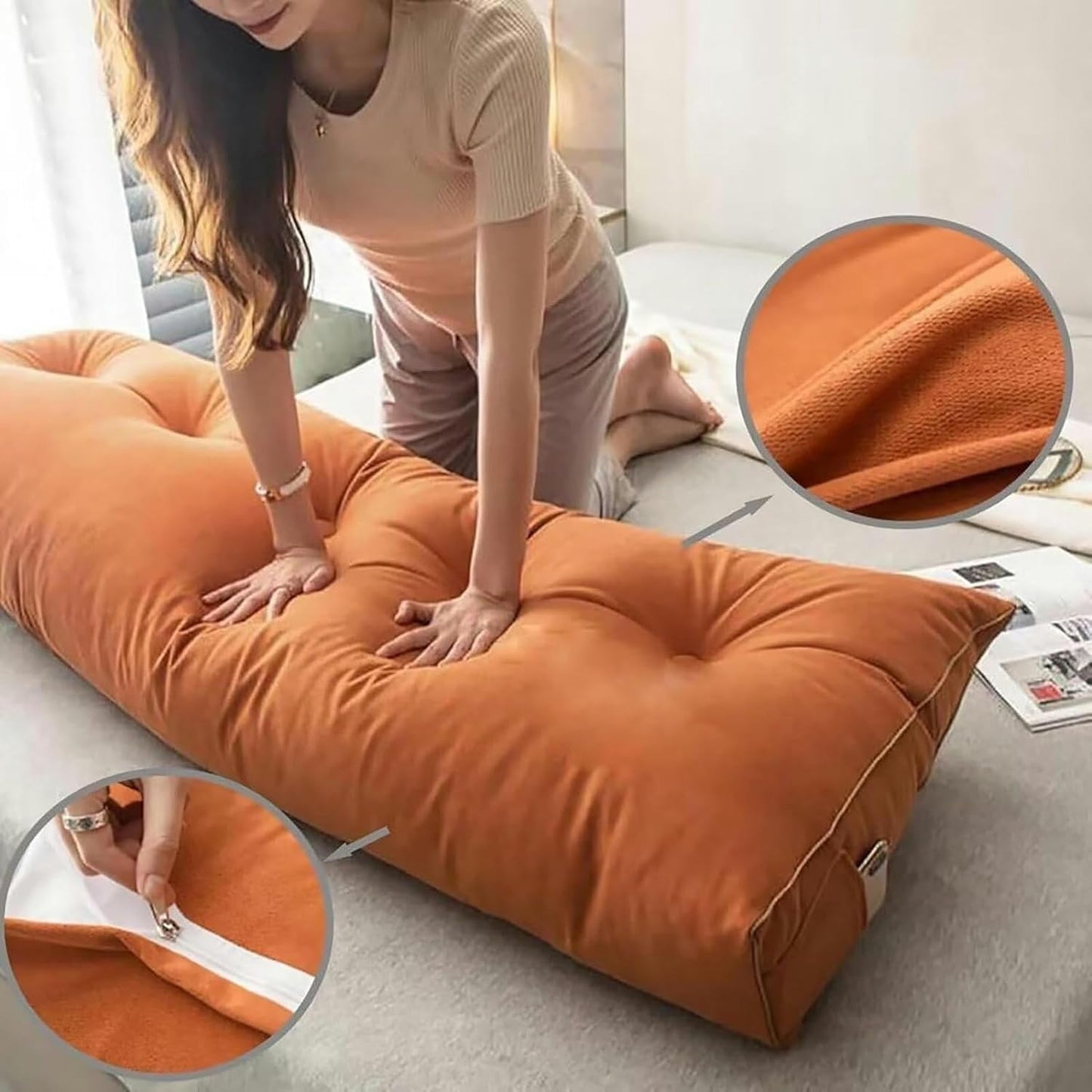 Large Triangular Headboard Pillow Backrest Positioning Support Bed Bolster Rest Reading Pillow with Removable Cover Soft Headboard Cushion Backrest Pillow for Sitting in Bed
