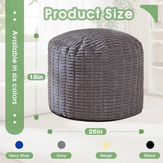 Round Stuffed Pouf, Corduroy Poufs with Foam Chunk Filling,20 X 15 Inches Floor Poufs Foot Rest for Living Room