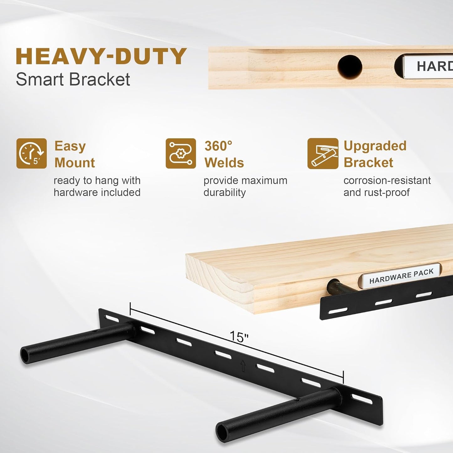 Fun Memories Floating Shelves, 9.3'' Deep Solid Pine Wood Wall Shelves for Storage, Wall Mounted Display Shelf with Invisible Heavy-Duty Metal Bracket, 24'' Width Set of 2, Unfinished - DIY Stain