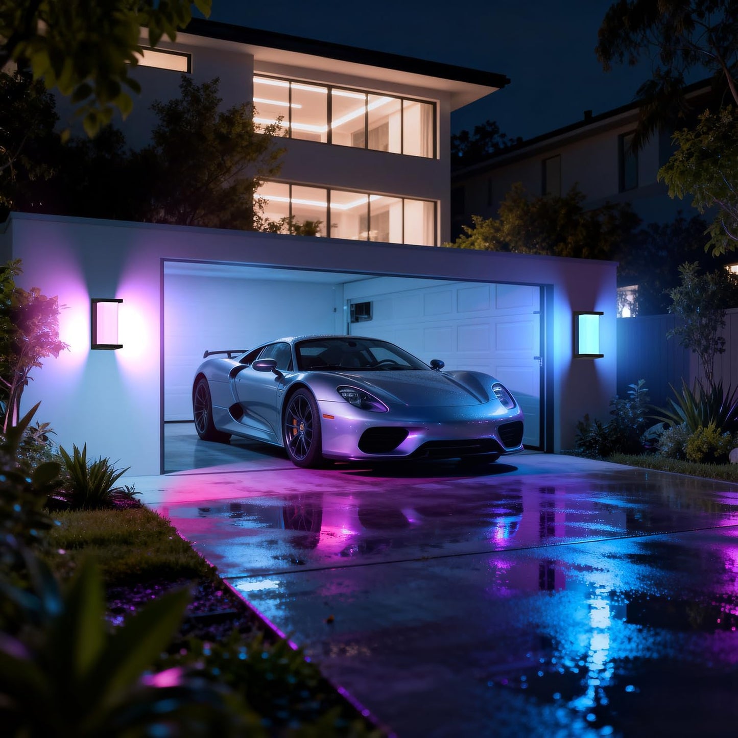 RGB Smart Outdoor Wall Lights,RGBCW Modern Outdoor Waterproof for Front Porch Light,WiFi APP Control Exterior Lighting Fixtures,LED Wall Mount Outside Lights for House,Garage,Backyard(2 Pack)