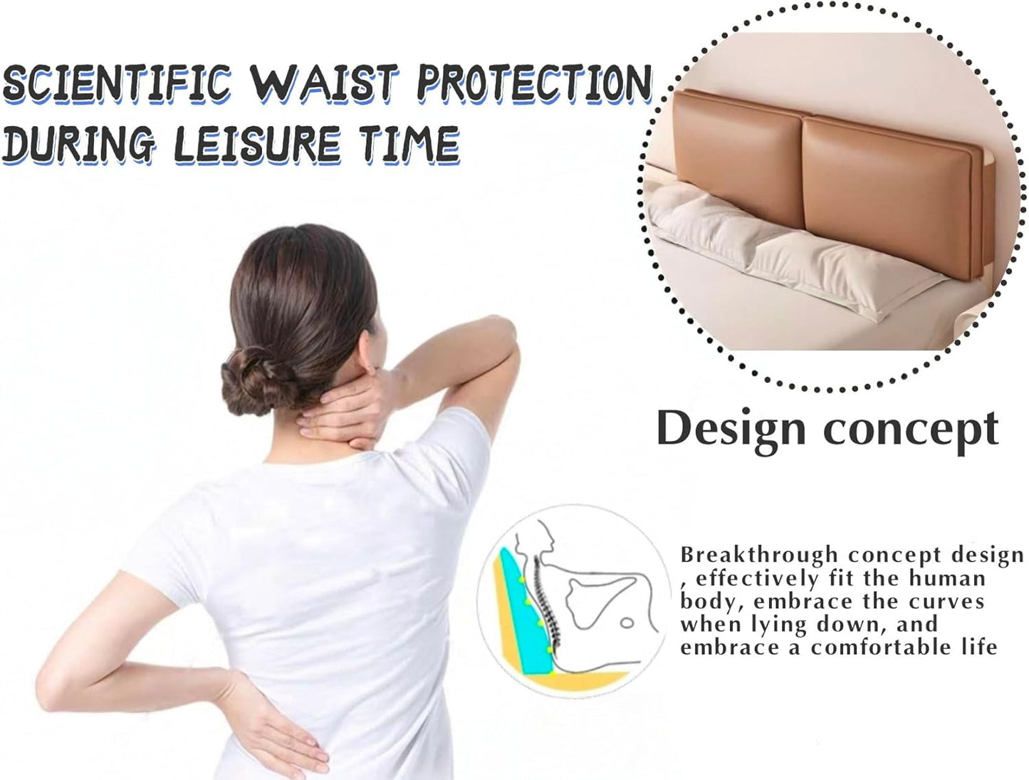 Solid Color Headboard Upholstered Oversized Bed Backrest,Faux Leather Headboard Cushion,Rectangle Removable Lumbar Support Pillow with Headboard Cover(Size:No headboard 59"/150cm,Color:Khaki)