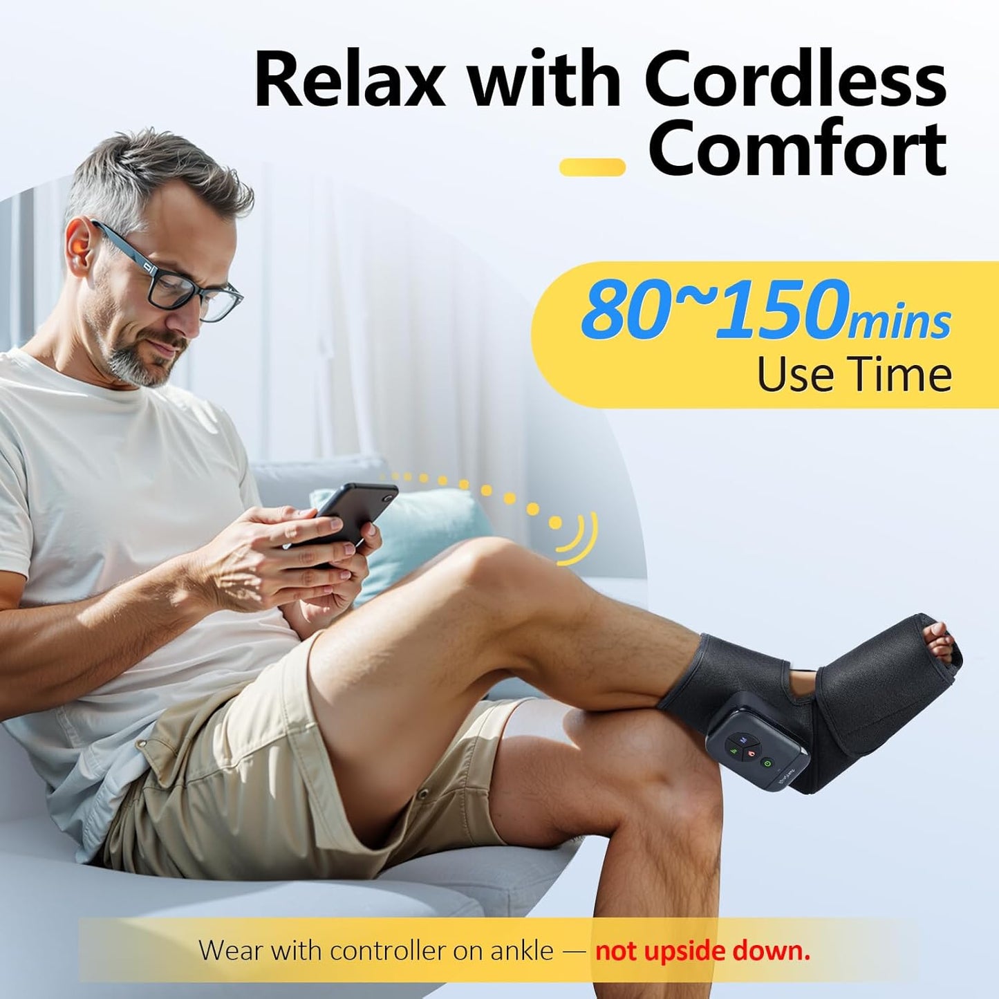 Comfytemp Air Compression Therapy Device K1007, Portable Foot Massager with Heat, Cordless Ankle Massage Boot for Pain Relief and Circulation, Ideal for Men Women Seniors (1Pack, Fits Size 6 to 10)