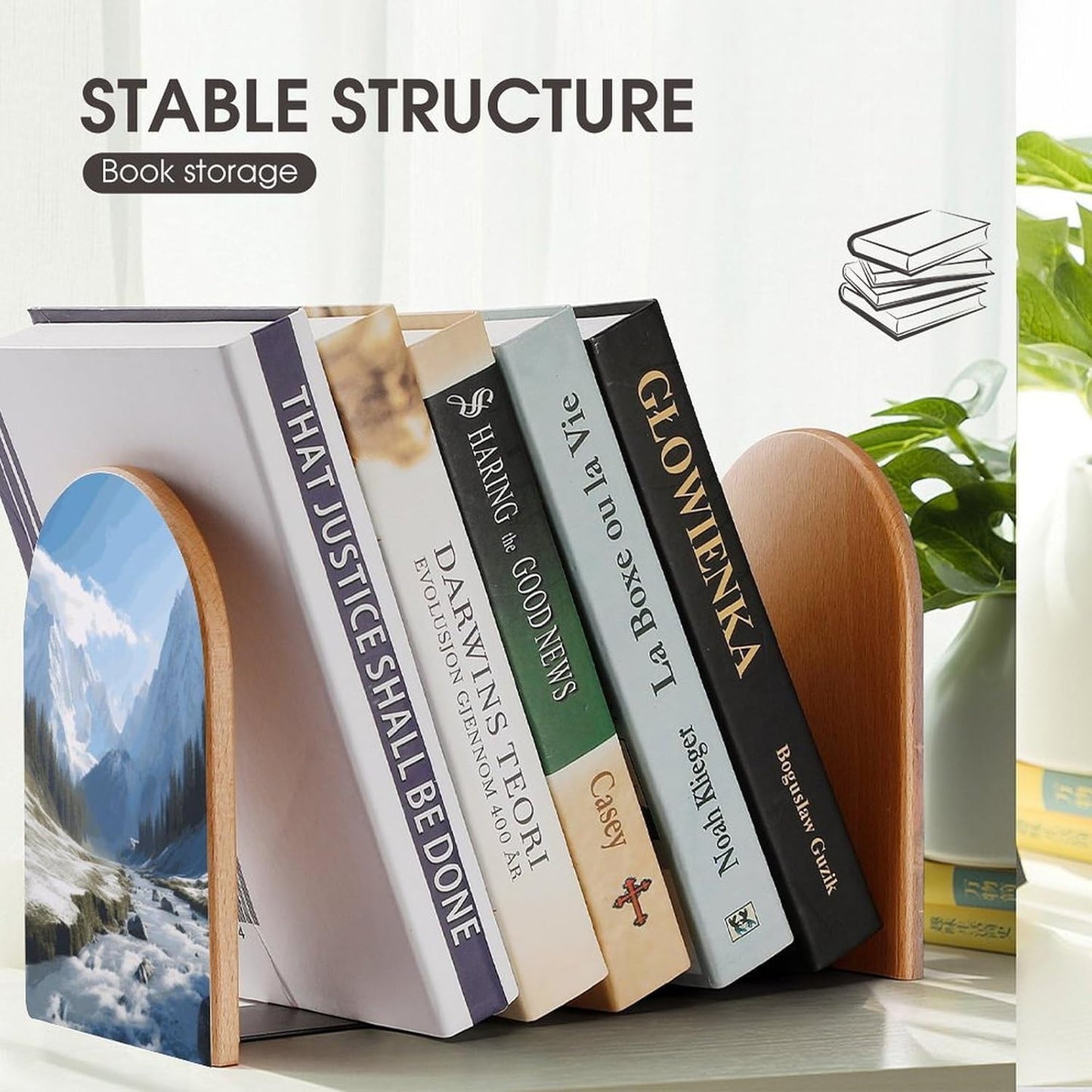 Snowy Mountains Bookend for Shelves Wooden Book End Large Size Sturdy Book Holders Stoppers with Metal Base for Bookshelves Slick Decorative Bookends Stands