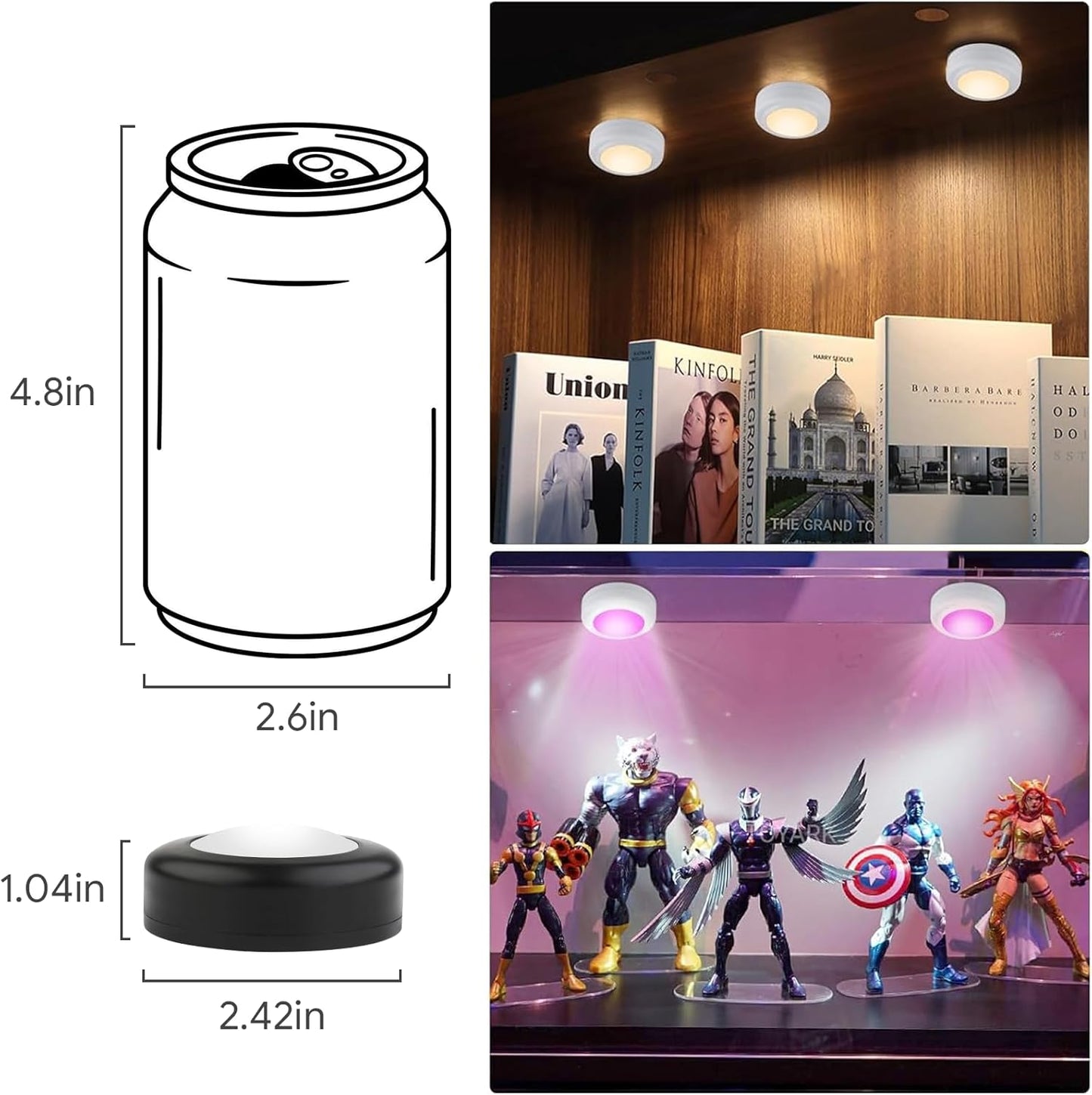 Yiliaw 12 Pack LED Puck Lights Remote Control 16 Color Changeable Under Cabinet Lights, Battery Operated Lights Night Light with Dimmer & Timmer for Closet Bedroom Kitchen, Black