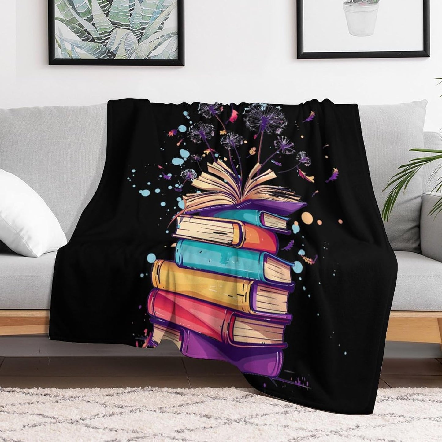 Dandelion Book Reading Fleece Blanket Soft Cozy Throw Blanket Couch Blanket for Home Living Room Decor 50"x60"
