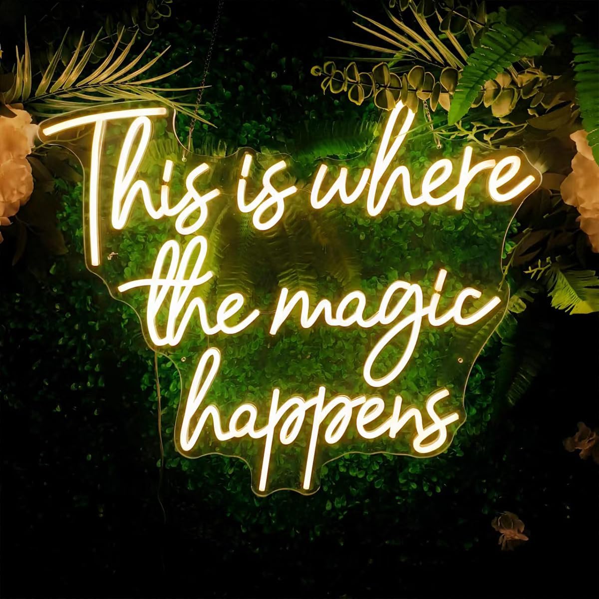 This Is Where The Magic Happens Neon Signs for Wall Décor, 24” Large LED Neon Light Signs for Wedding, Birthday, Engagement, Bachelorette Party, Bar, LED Sign gifts for boys girls, 24x20” Warm White