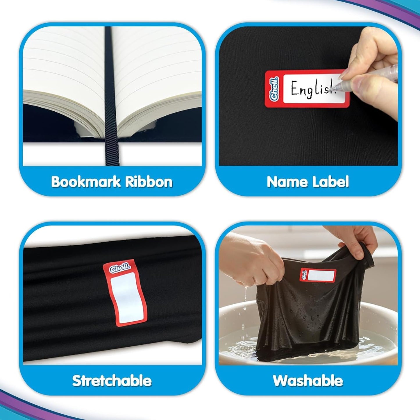 Chell Black Fabric Book Covers 6"x9", Book Sox Up to 8.5"x9.5", Stretchable and Reusable Book Protector, for Paperback and Hardcover, Pack of 2