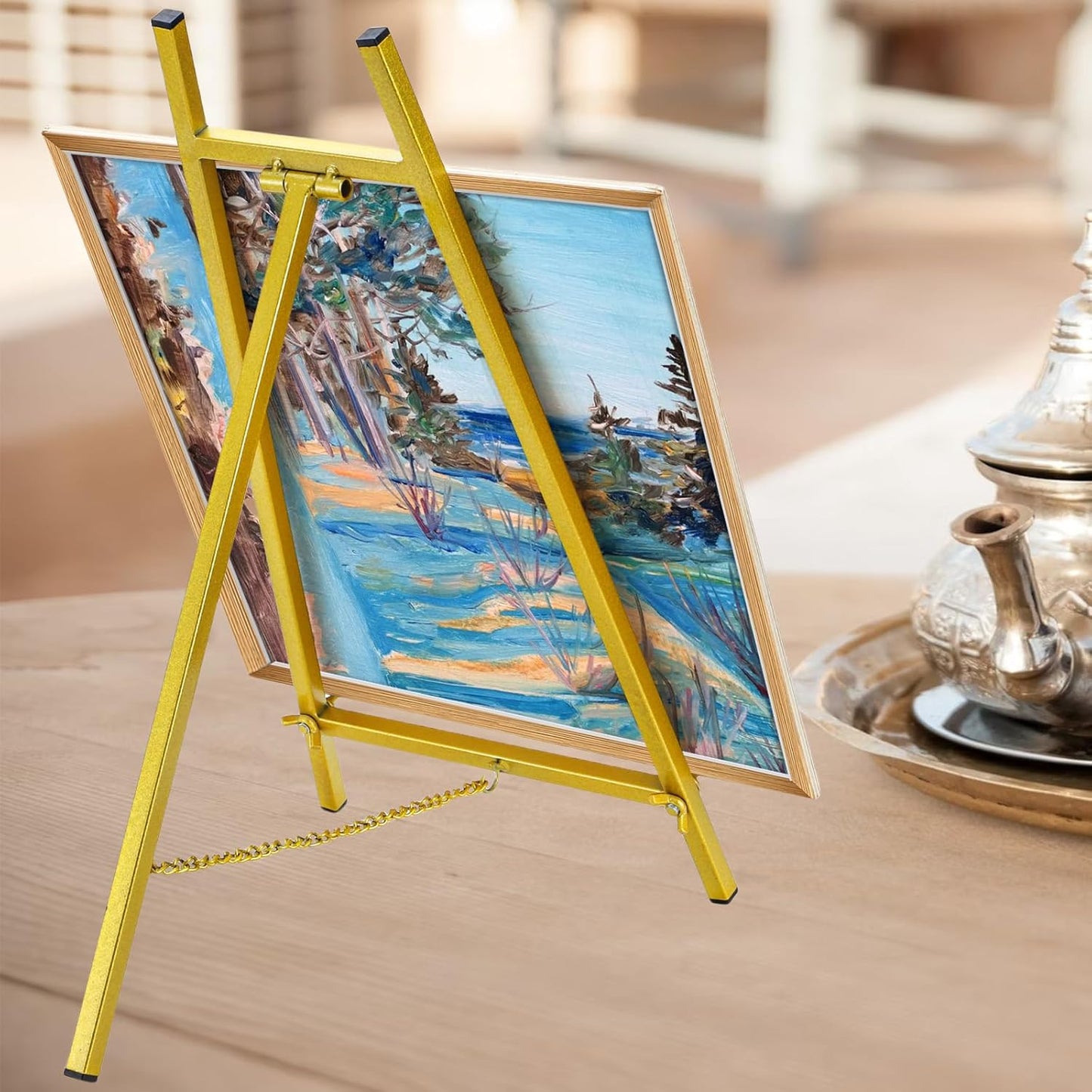 Gold Tabletop Easel Stand, 16.5" Metal Picture Art Stand, Tripod Mirror Plate Stand Holder, Freestanding Easel Stand for Wedding Sign, Display Photo, Collectibles