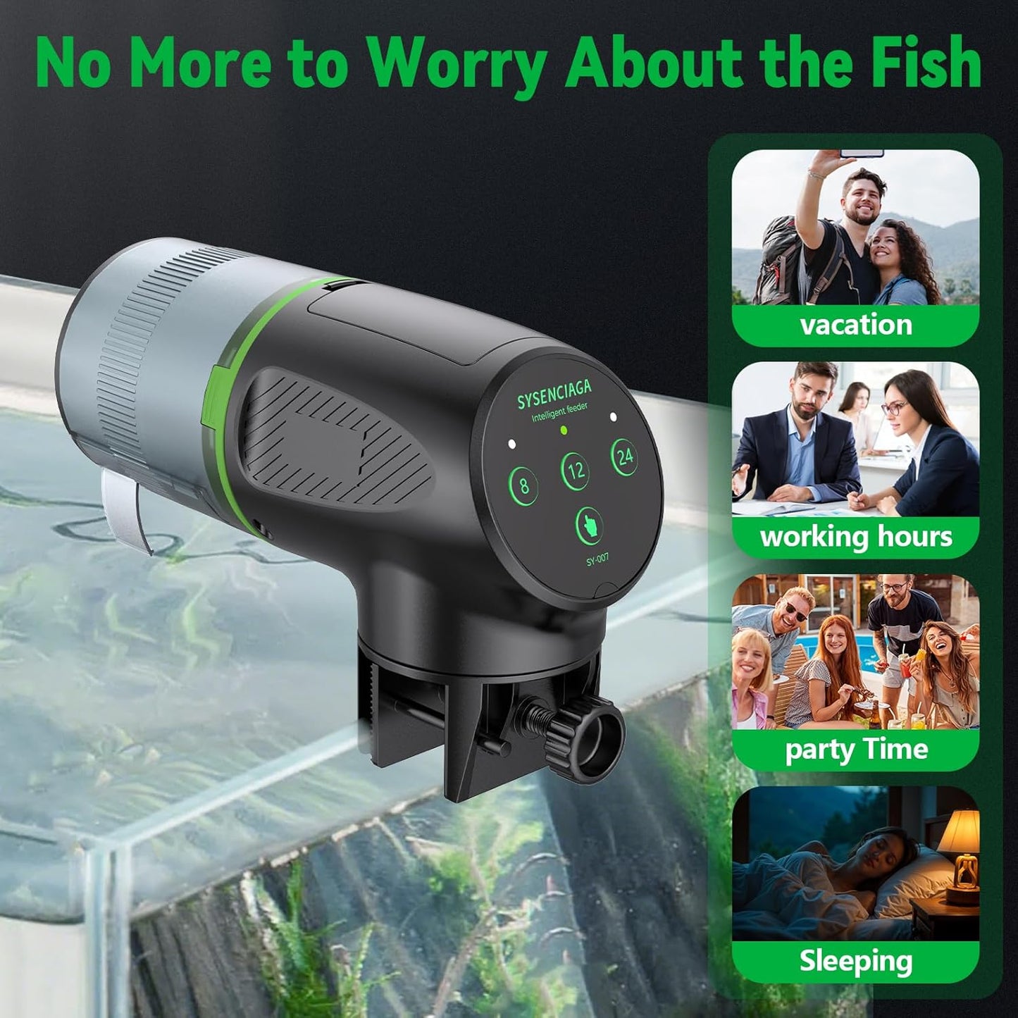 Automatic Fish Feeder for Aquarium, Auto Food Dispenser with Timer, 200 ml Fish Feeder for Pellets Granules & Strips, 360° Rotation Automatic Fishs Dispenser for Small Tank, Big Aquariums & Pond