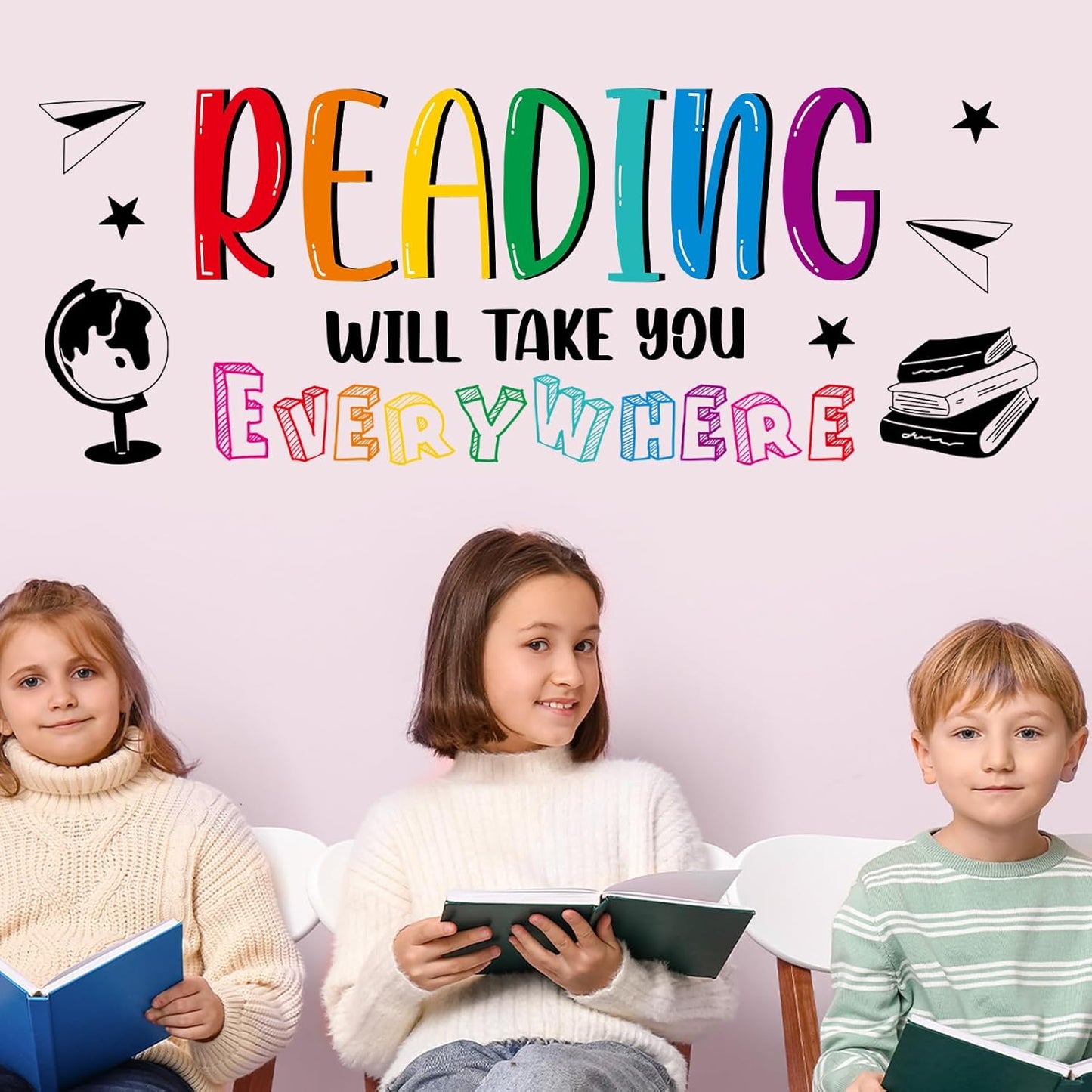 Reading Wall Stickers Classroom Wall Decals Motivational Walls Decor Reading Will Take You Everywhere Library Decoration for Teachers Must Haves Window Cling Back to School Door Decorations