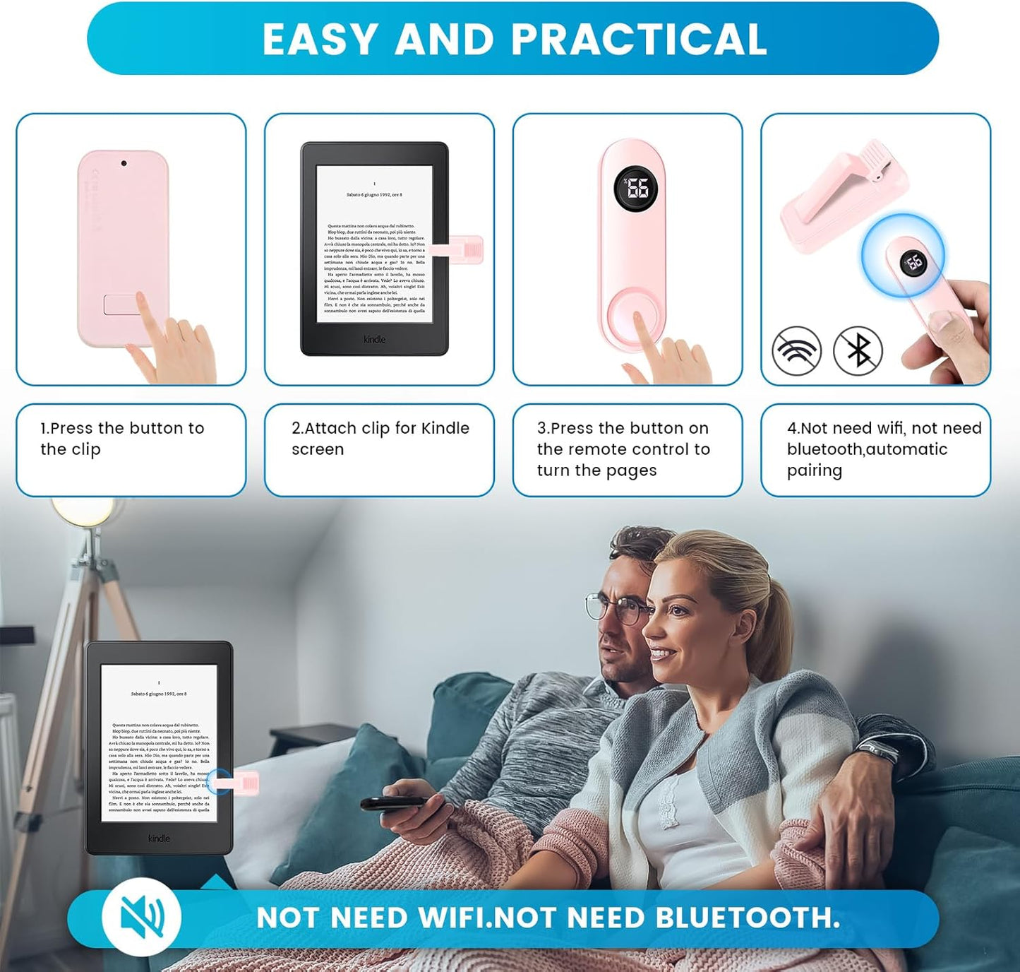 Page Turner for Kindle Paperwhite, RF Remote Control Clicker Page Turner Kindle Accessories for iPhone,iPad, Android Tablets Reading Novels,Camera Video Record&Shutter Selfie (Pink)