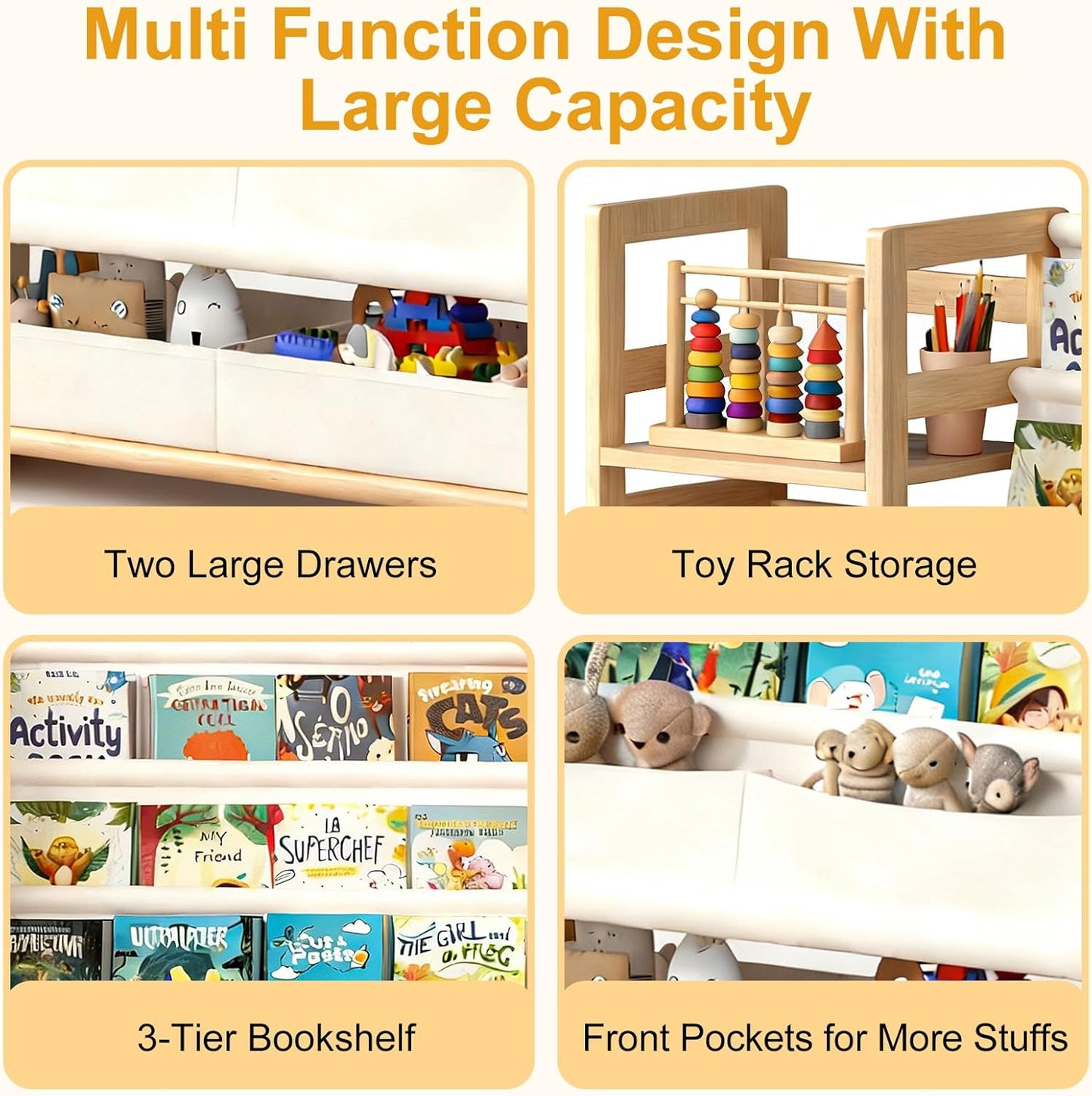 Kid Bookshelf and Toy Storage Organizer - White 3 Tier Wooden Kids Book Shelf for Kids Rooms, Toddler Bookshelf Baby Bookcase for Nursery Class Room, Play Room- Cream White