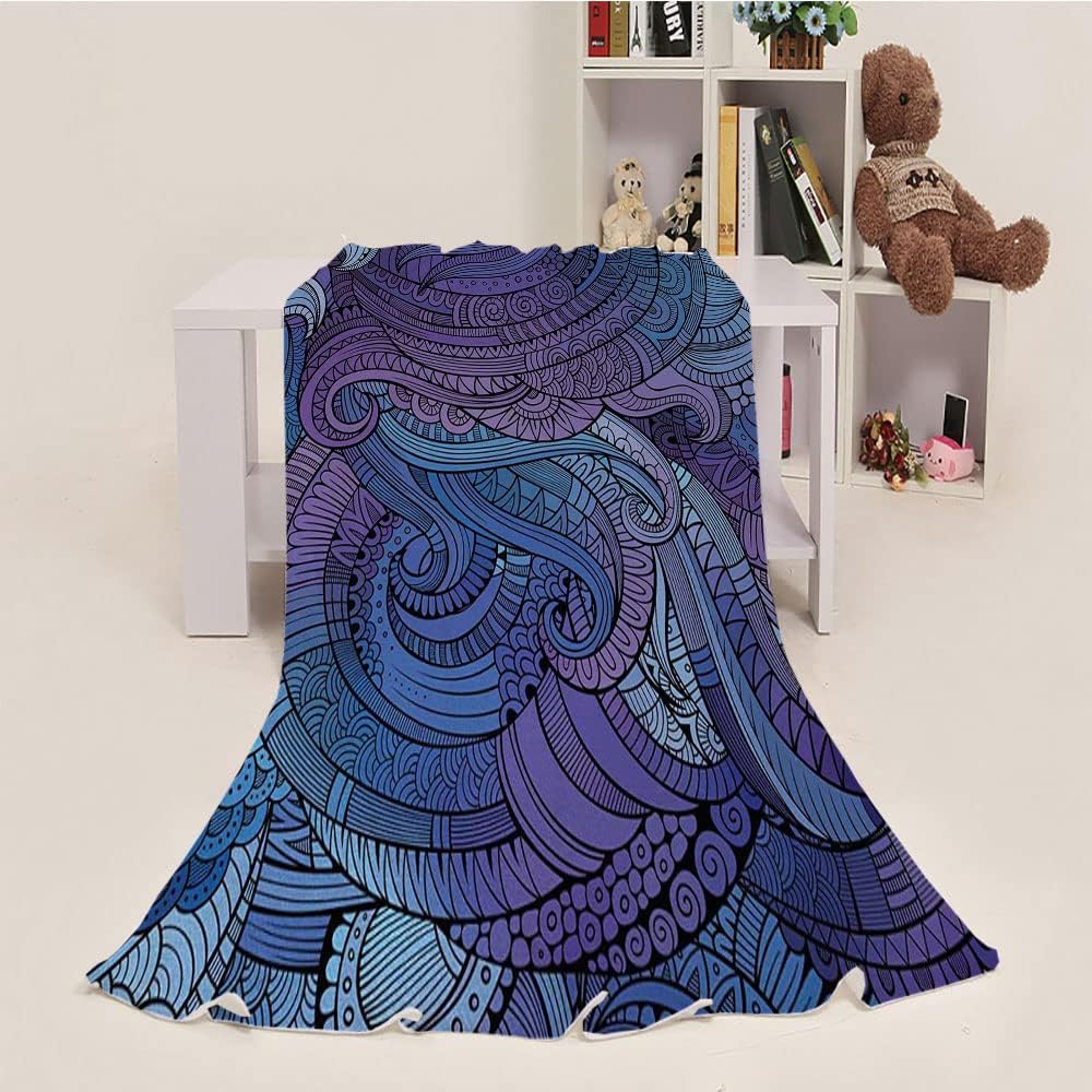 Child Blanket Cotton, Abstract Child Blankets for Girls, Ocean Inspired Graphic Arabesque Paisley Swirled, Plush Lightweight Fuzzy Cozy, 40 x 50inches, Cozy Warm Soft Blanket for All Seasons,