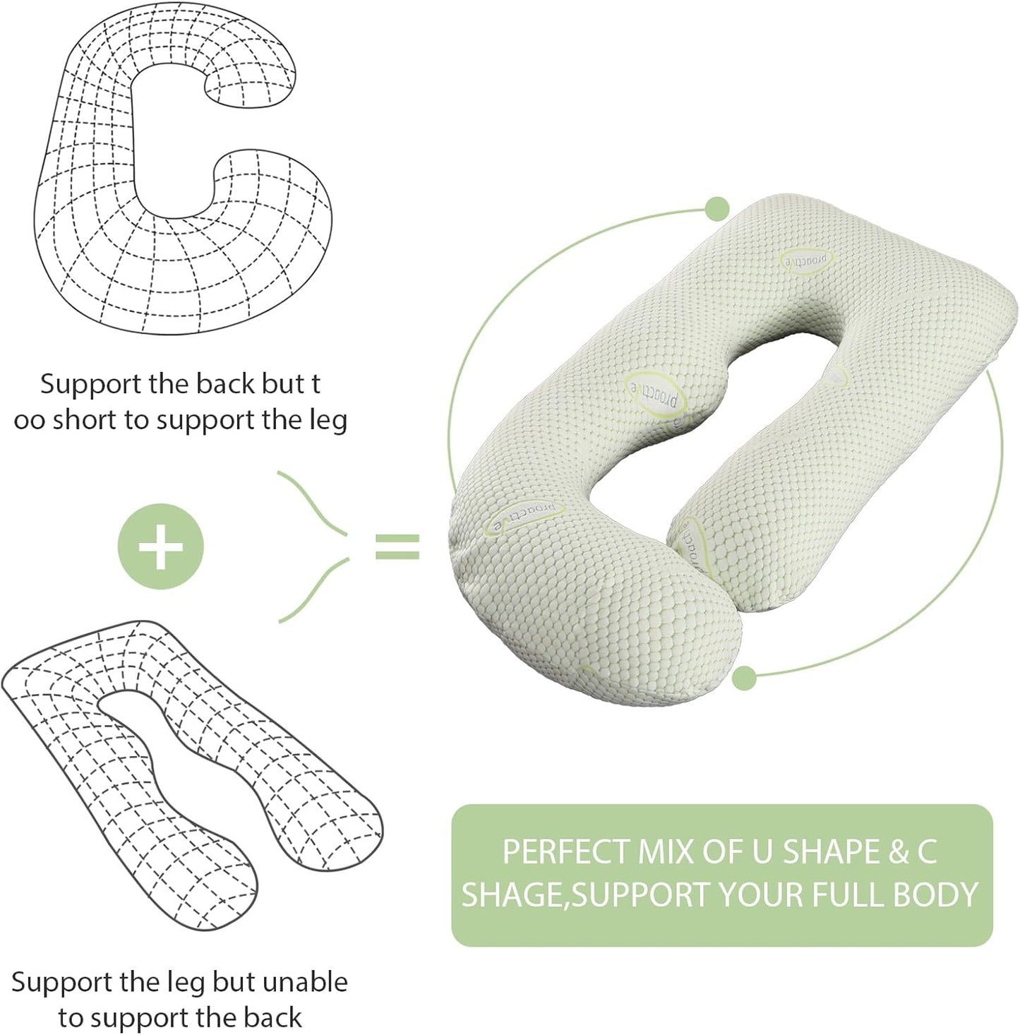 BATTOP Pregnancy Pillows for Sleeping- Full Body Maternity Pillow with Cooling Breathable Cover, U-Shaped Pregnancy Pillow for Side Sleepers - Support for Back,Hips,Legs,Belly (Mint Green)
