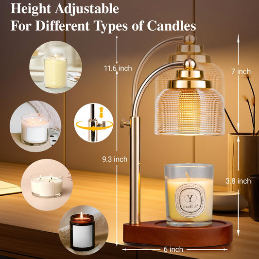 Candle Warmer Lamp with Timer Dimmer, Adjustable Height Wax Melt Warmer for Jar Candles, Vintage Home Decor & Aesthetic Bedroom Decor, Birthday Gifts for Women Mom Sister with 2 Replacement Bulbs